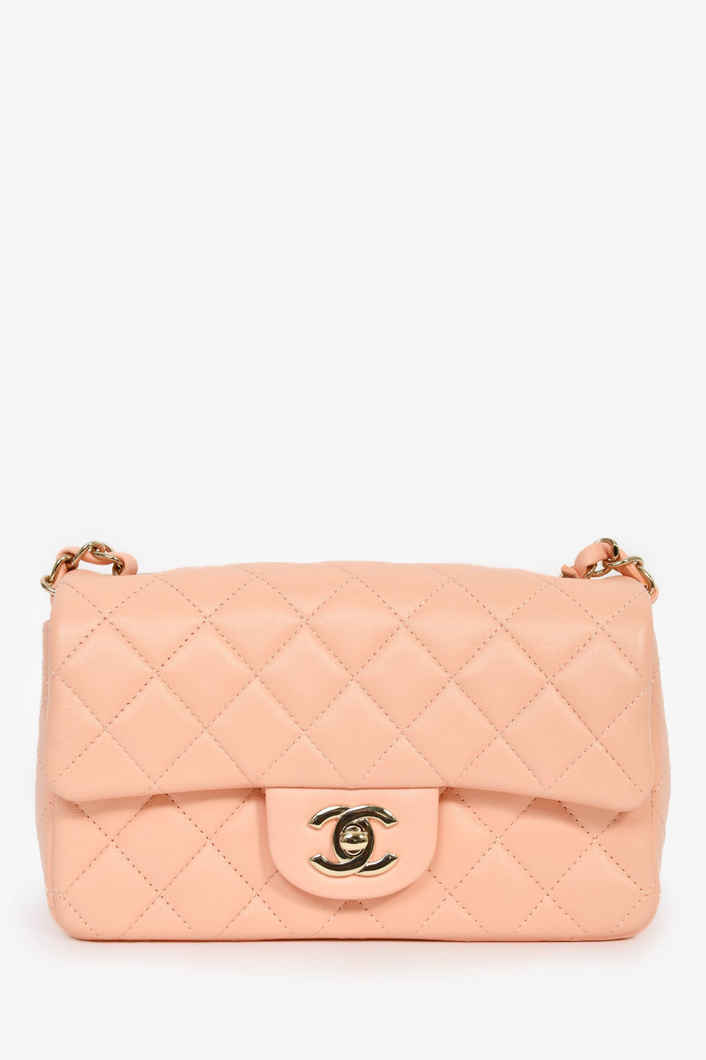 Pre-Loved Chanel™ 2022+ Peach-Pink Lambskin Mini Rectangle Classic Flap Bag