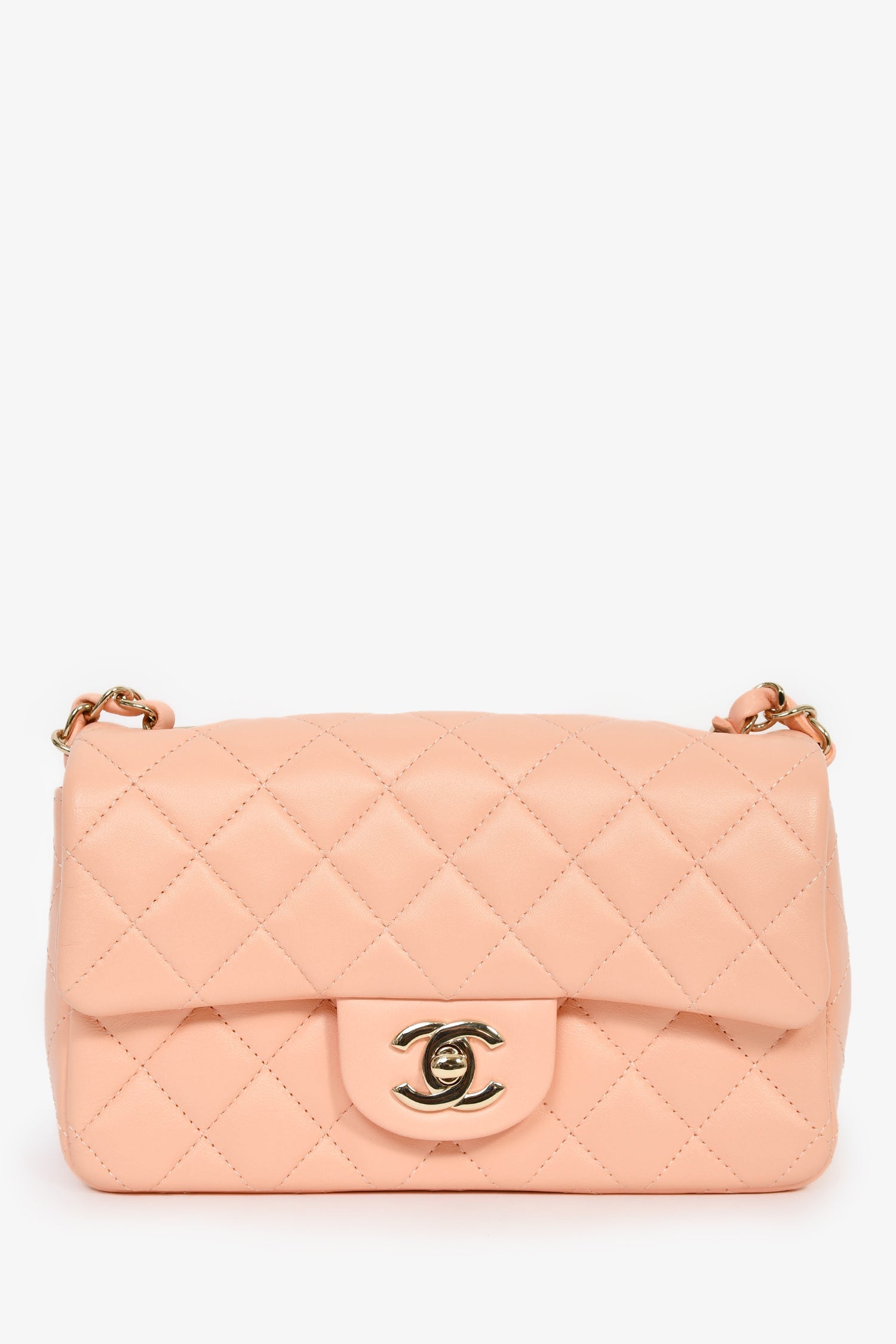 Pre-Loved Chanel™ 2022+ Peach-Pink Lambskin Mini Rectangle Classic Flap Bag