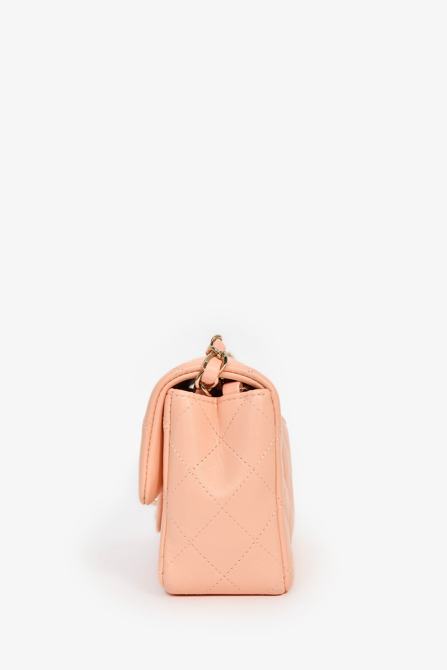 Pre-Loved Chanel™ 2022+ Peach-Pink Lambskin Mini Rectangle Classic Flap Bag