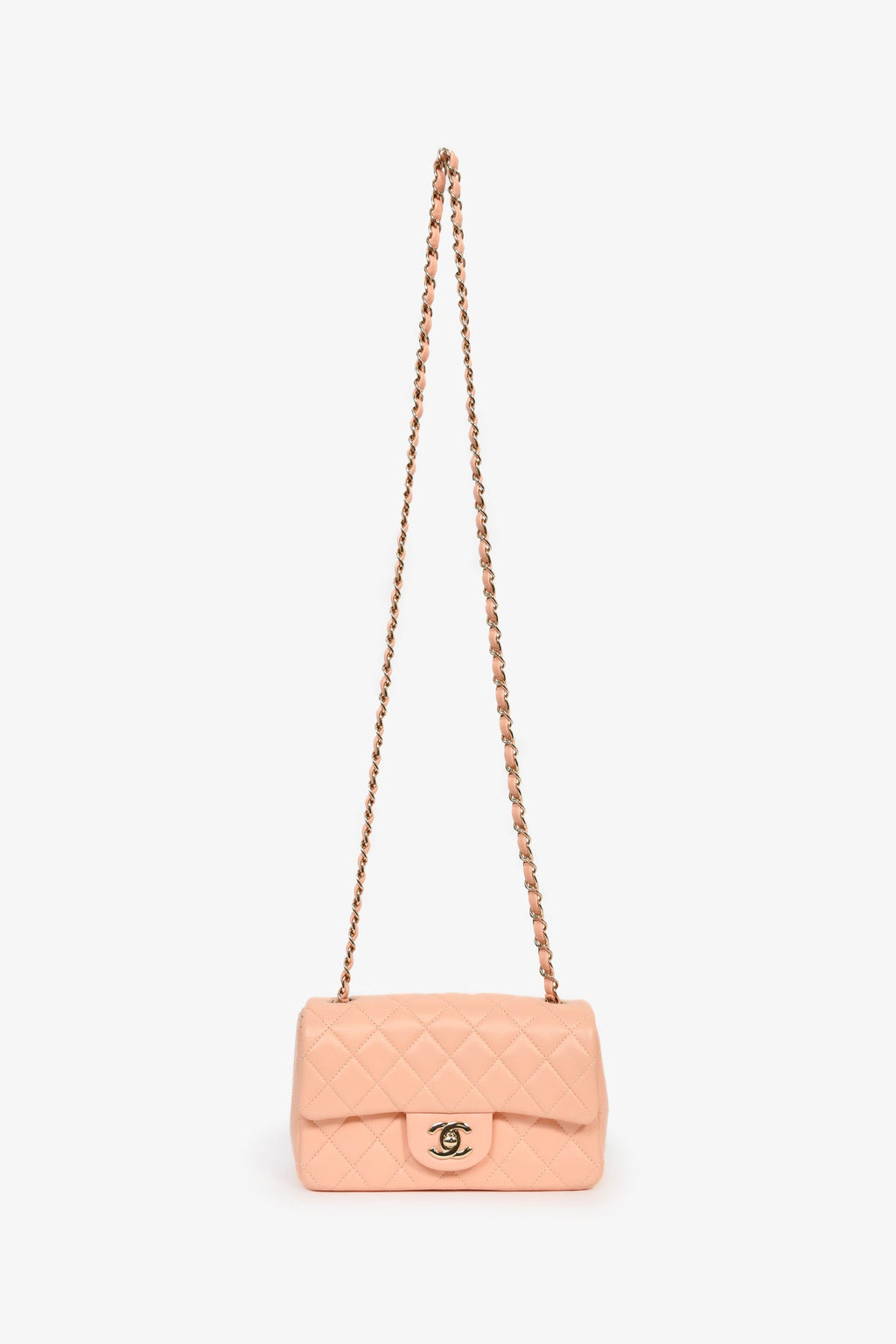 Pre-Loved Chanel™ 2022+ Peach-Pink Lambskin Mini Rectangle Classic Flap Bag