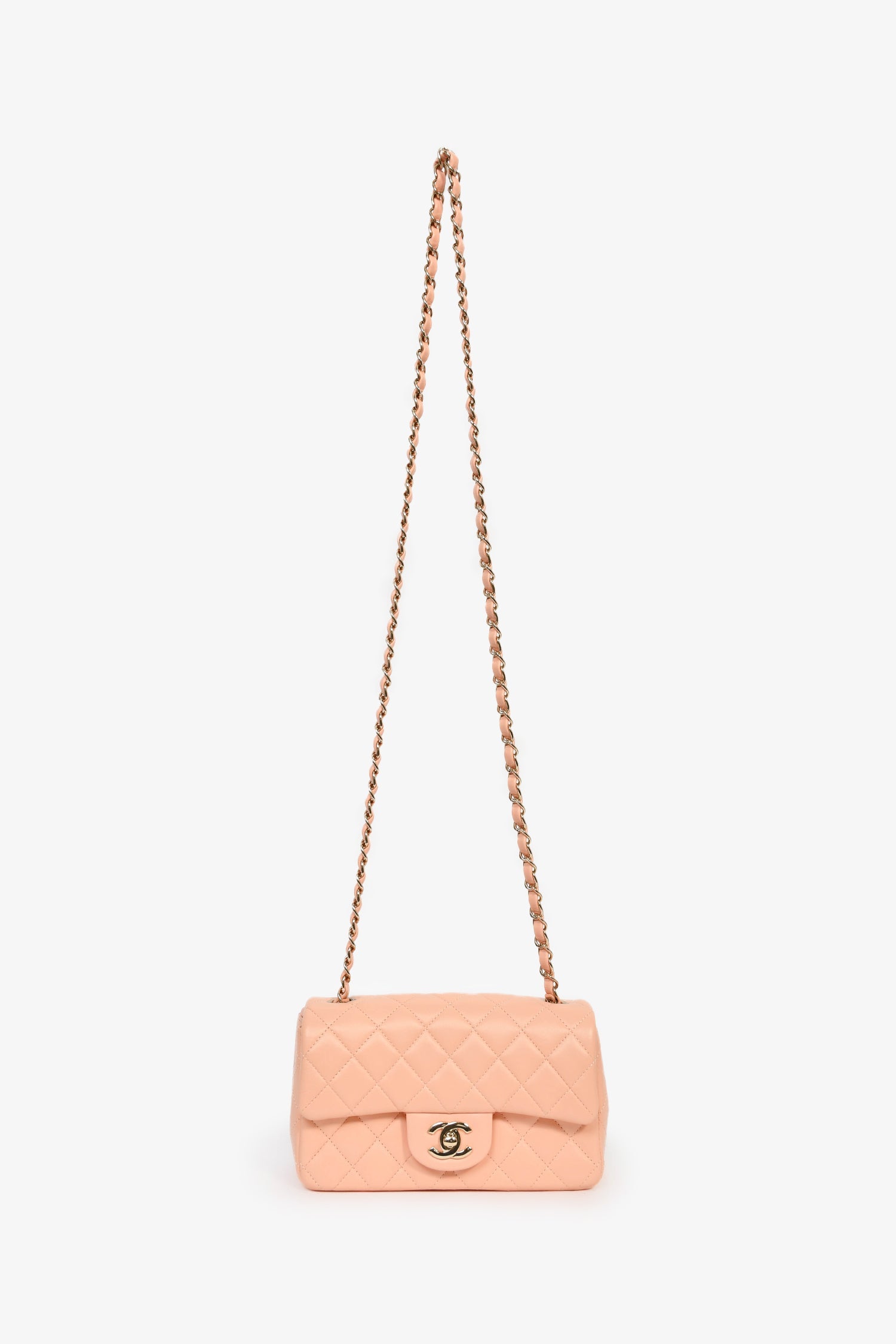 Pre-Loved Chanel™ 2022+ Peach-Pink Lambskin Mini Rectangle Classic Flap Bag