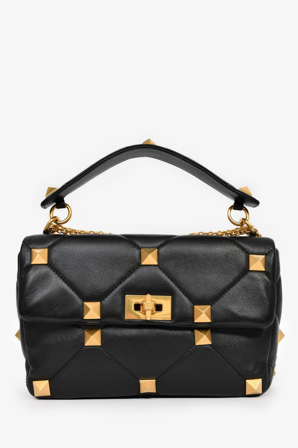 Valentino Black Leather Roman Stud Shoulder Bag