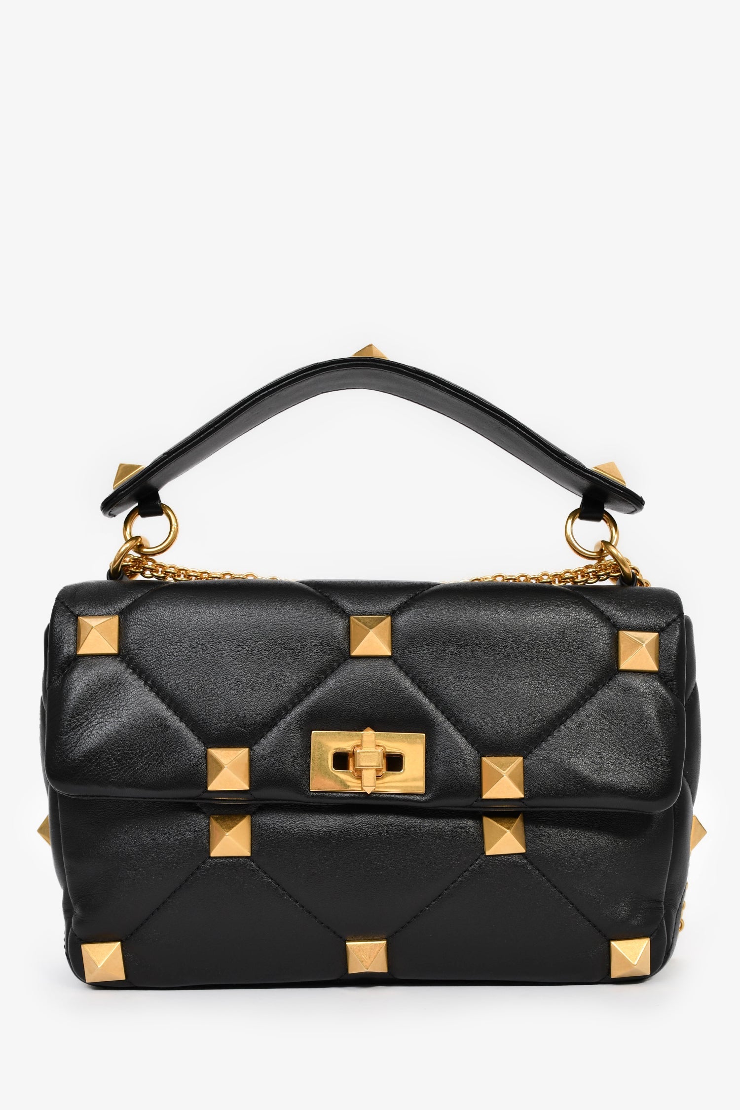 Valentino Black Leather Roman Stud Shoulder Bag
