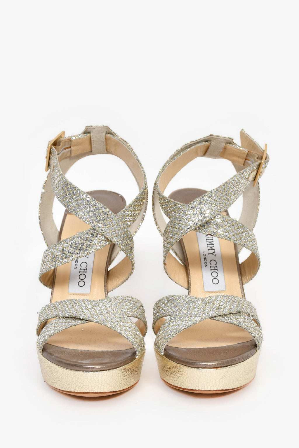 Jimmy Choo Gold/Silver Sparkly Metallic Platform Heels Size 37.5