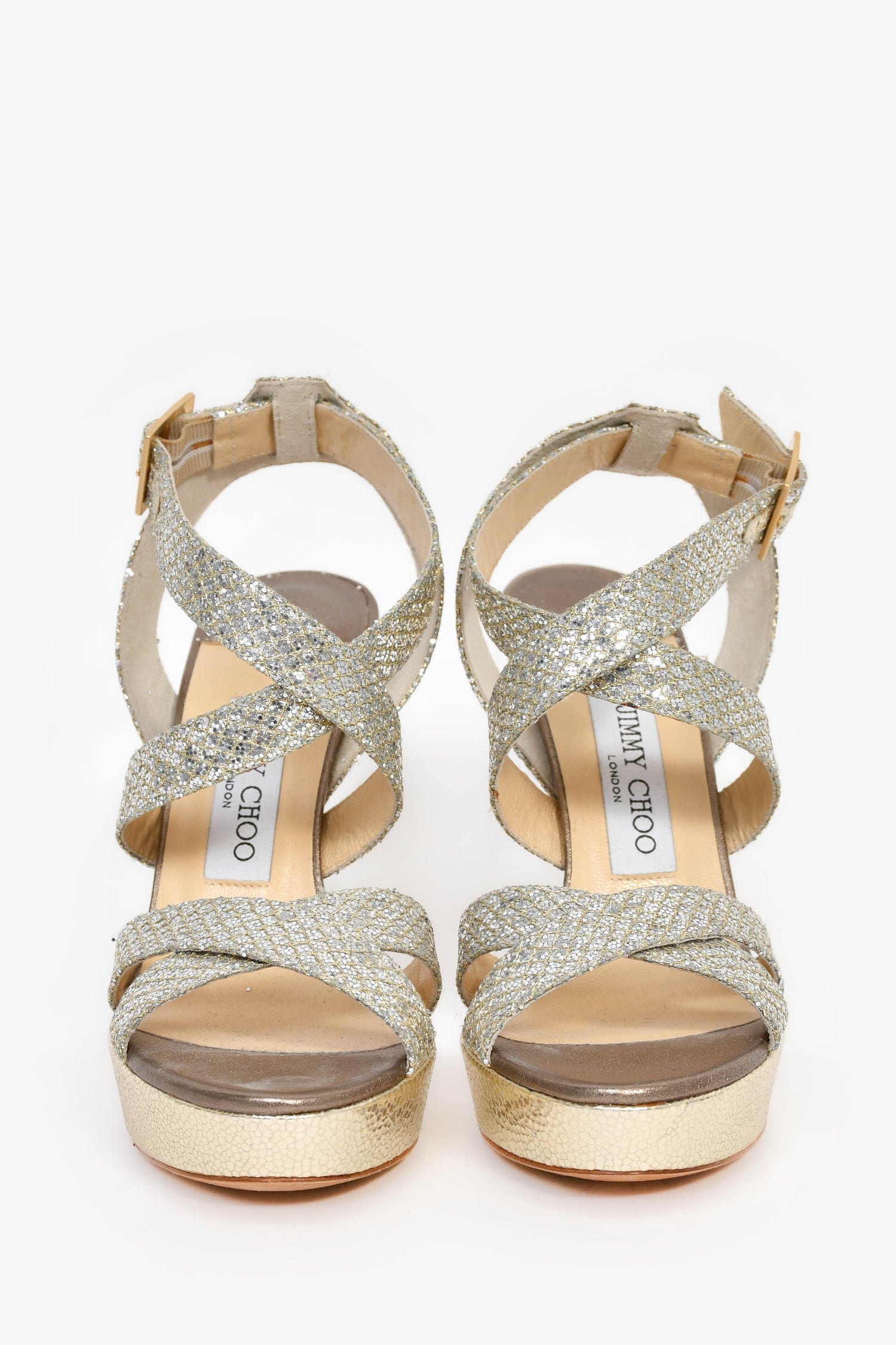 Jimmy Choo Gold/Silver Sparkly Metallic Platform Heels Size 37.5