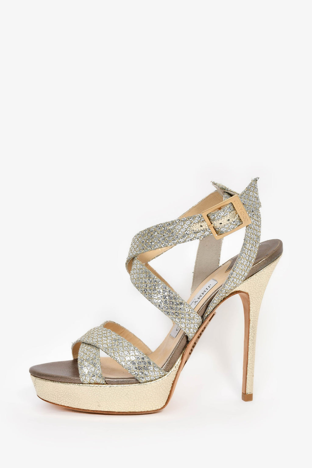 Jimmy Choo Gold/Silver Sparkly Metallic Platform Heels Size 37.5