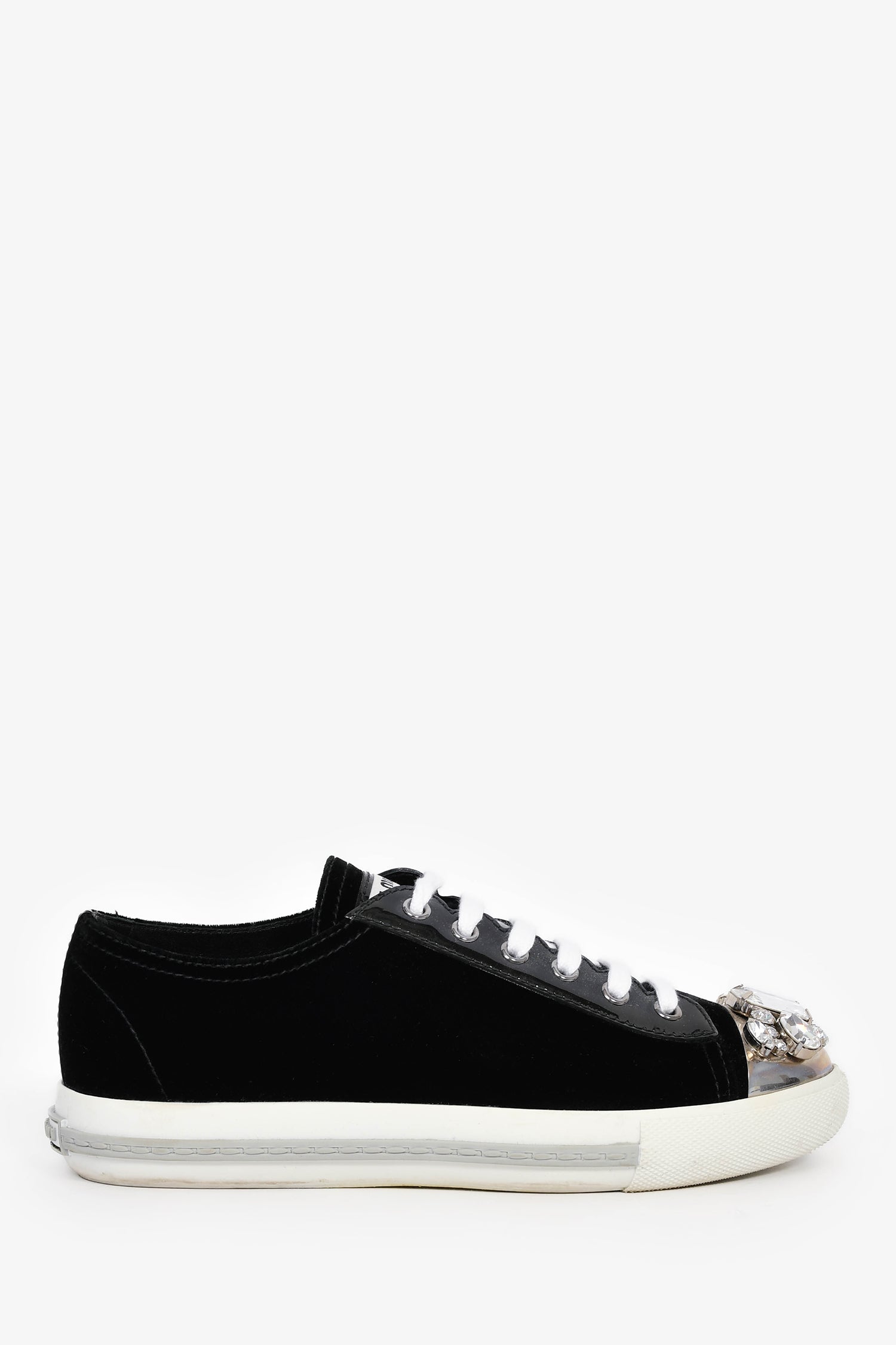 Miu Miu Black Velvet Crystal Embellished Sneakers Size 37.5