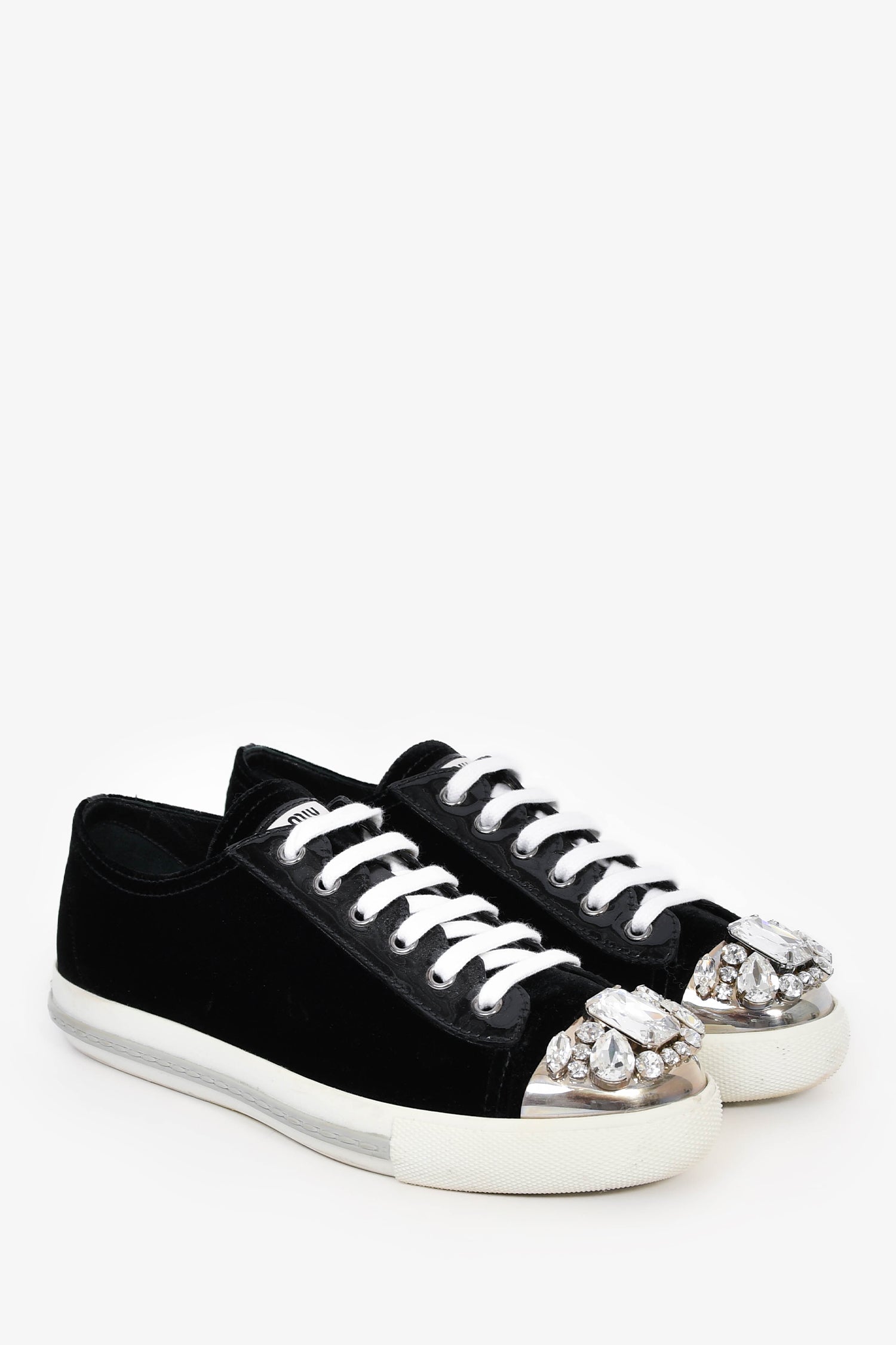 Miu Miu Black Velvet Crystal Embellished Sneakers Size 37.5
