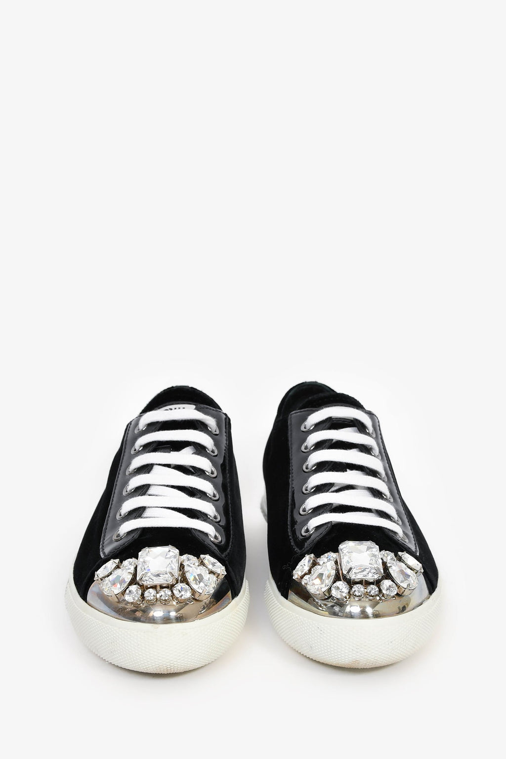 Miu Miu Black Velvet Crystal Embellished Sneakers Size 37.5