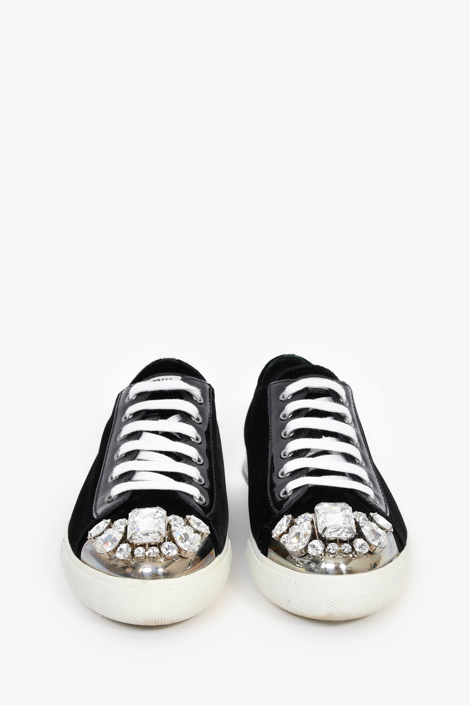 Miu Miu Black Velvet Crystal Embellished Sneakers Size 37.5