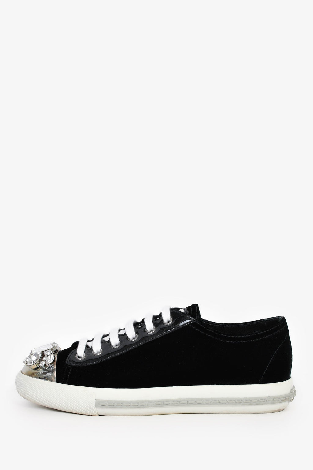 Miu Miu Black Velvet Crystal Embellished Sneakers Size 37.5