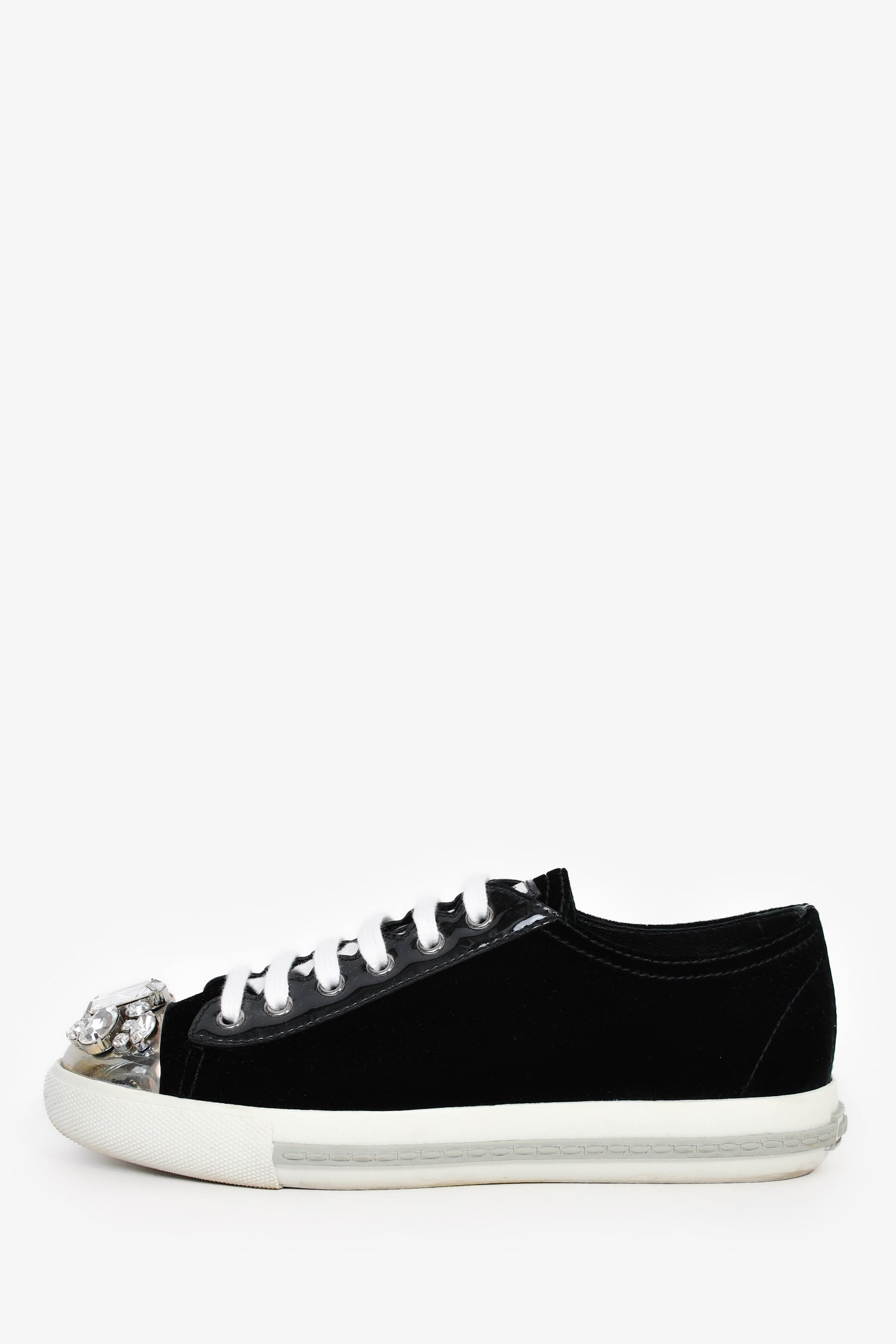 Miu Miu Black Velvet Crystal Embellished Sneakers Size 37.5