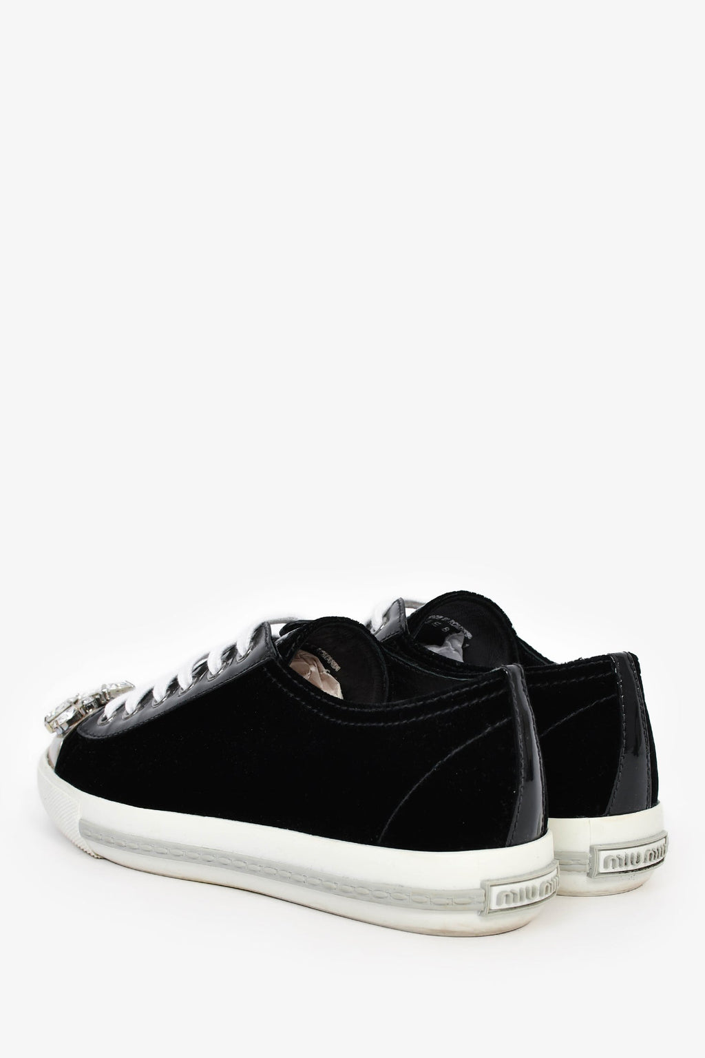 Miu Miu Black Velvet Crystal Embellished Sneakers Size 37.5