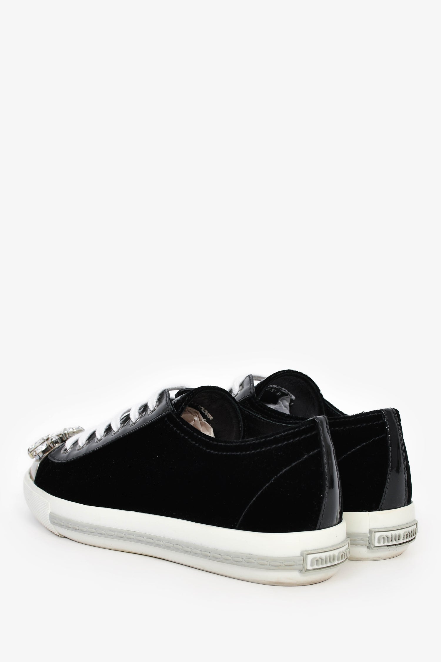 Miu Miu Black Velvet Crystal Embellished Sneakers Size 37.5