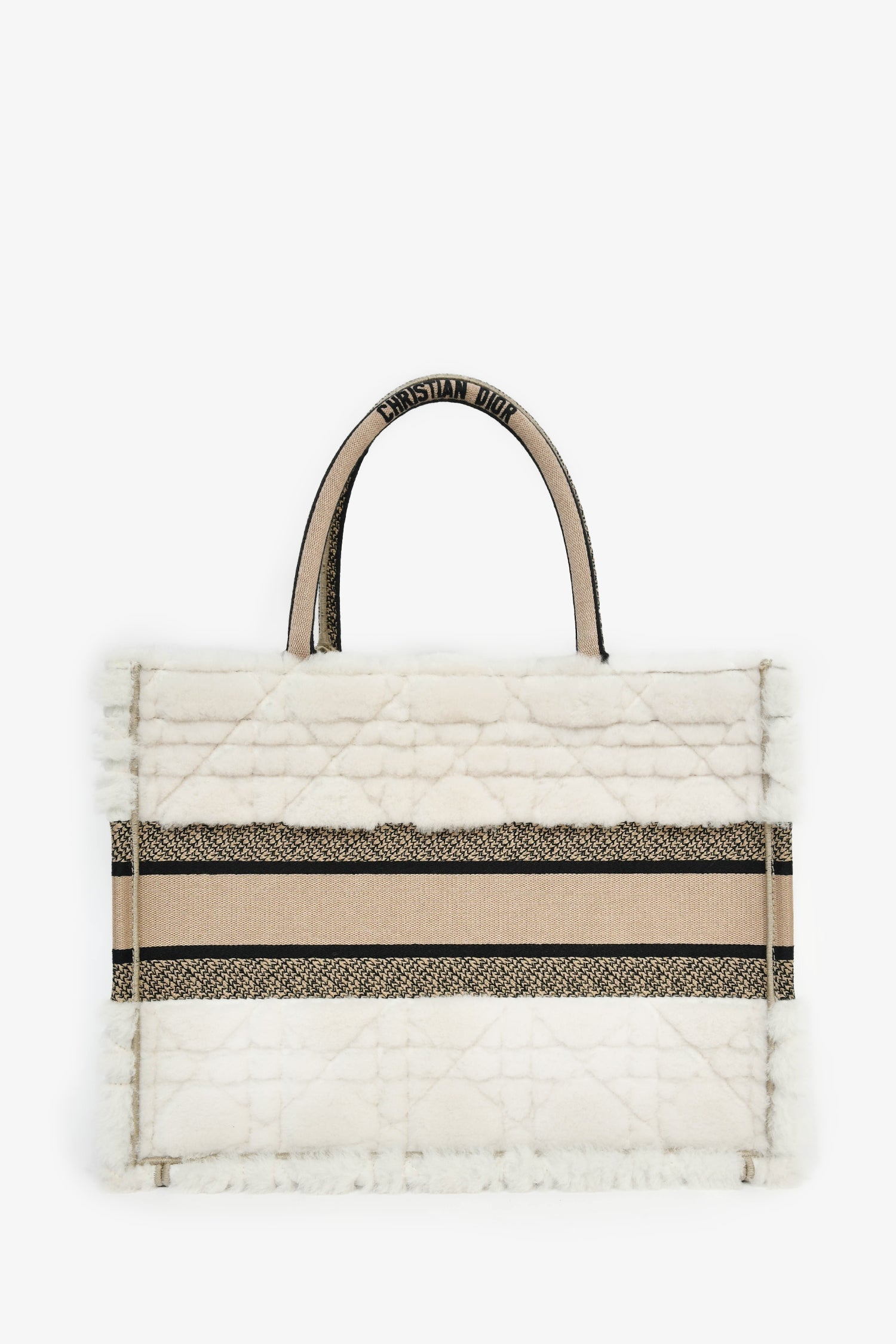 Christian Dior 2023 Ecru Cannage Shearling Taupe Canvas Medium Book Tote