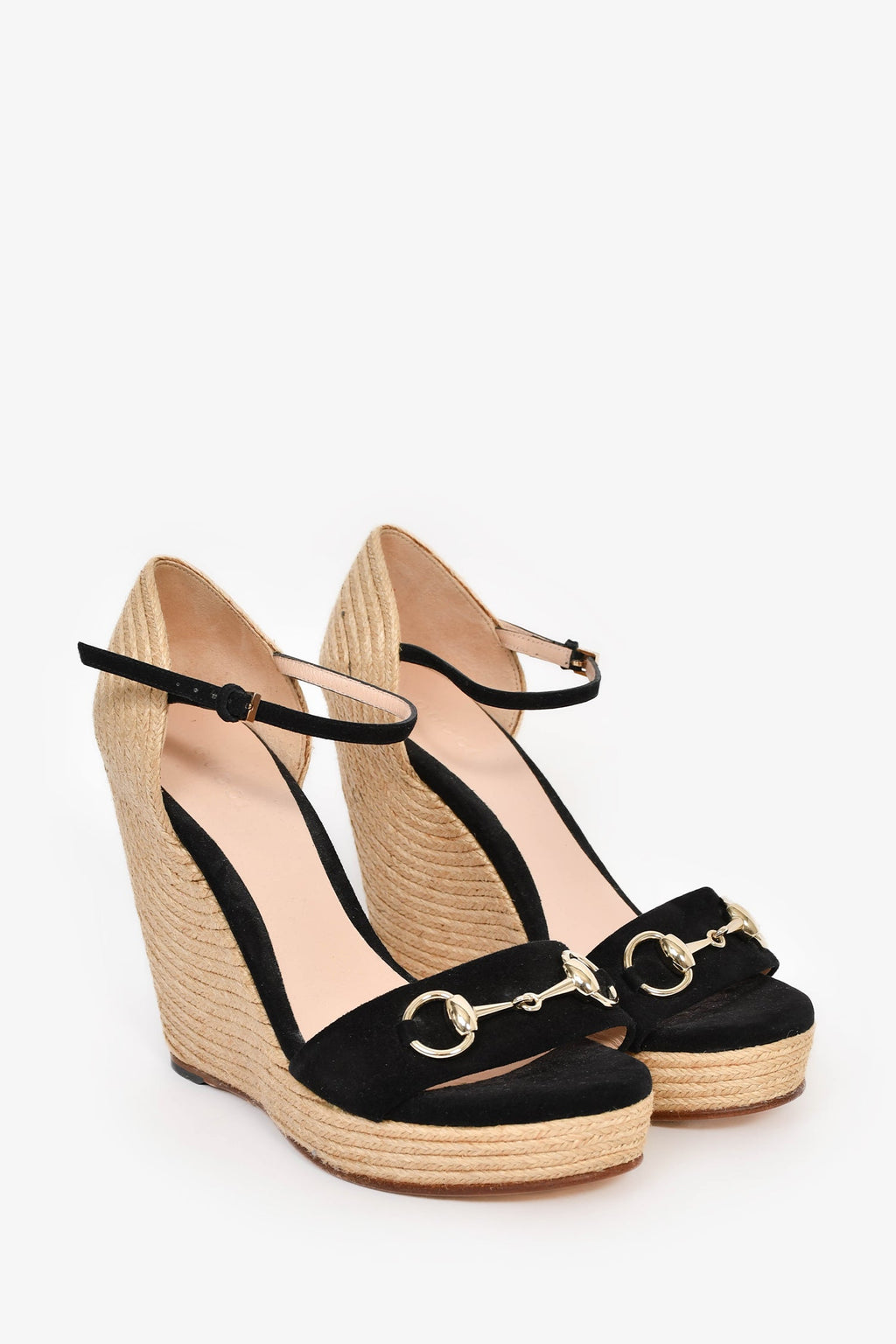 Gucci Black/Espadrille Horsebit Wedge Heels Size 37
