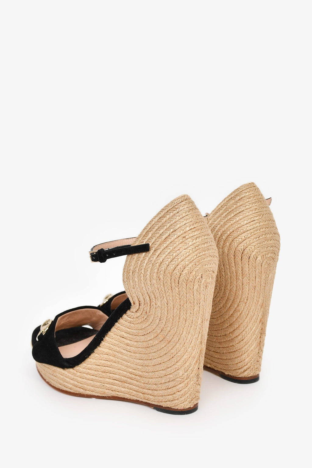 Gucci Black/Espadrille Horsebit Wedge Heels Size 37