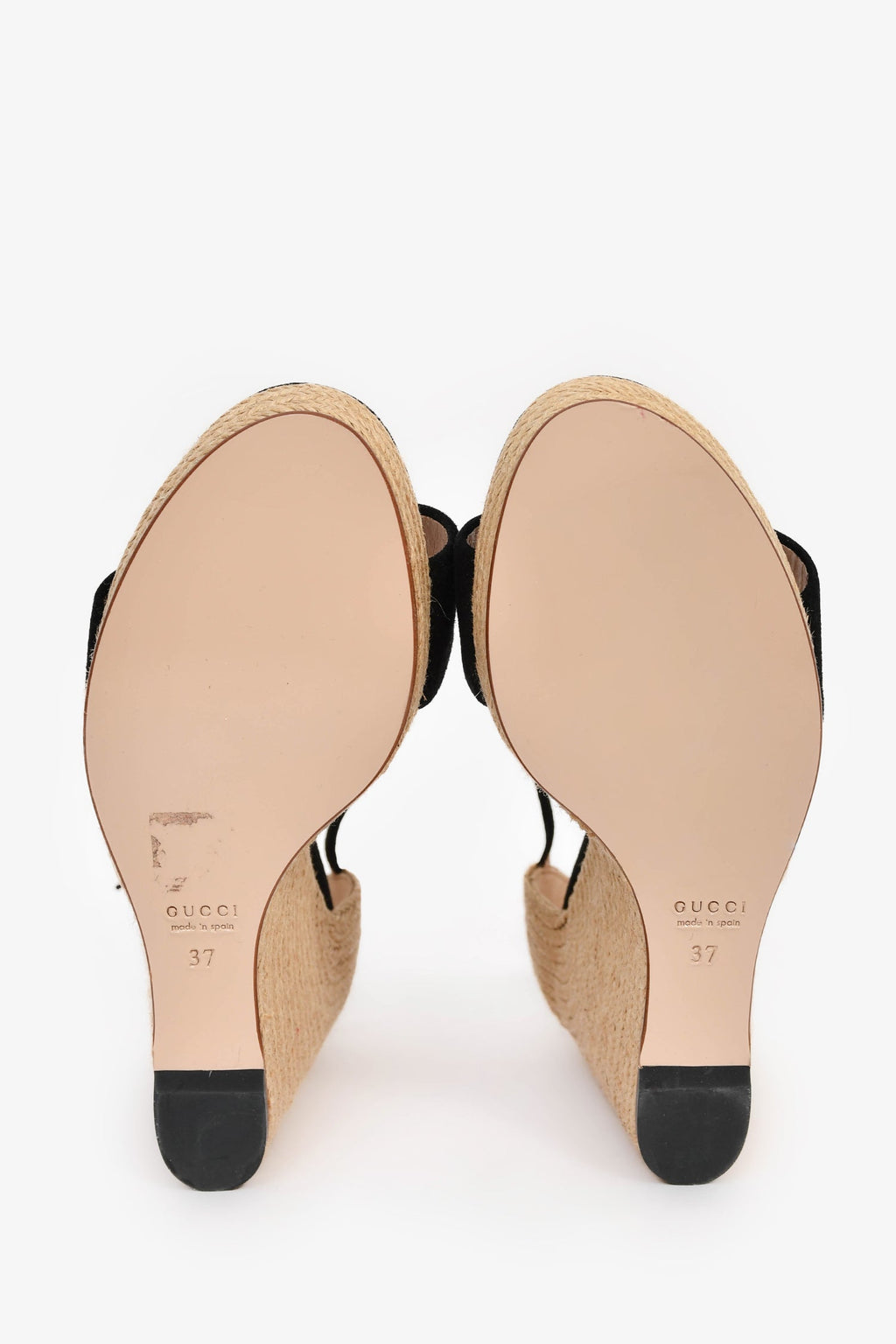 Gucci Black/Espadrille Horsebit Wedge Heels Size 37