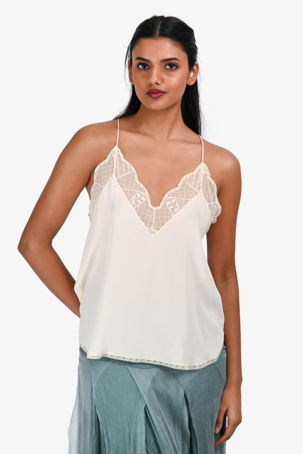 Zadig & Voltaire Cream Silk 'Christy Strass Cami' Tank Estimated Size XS/S