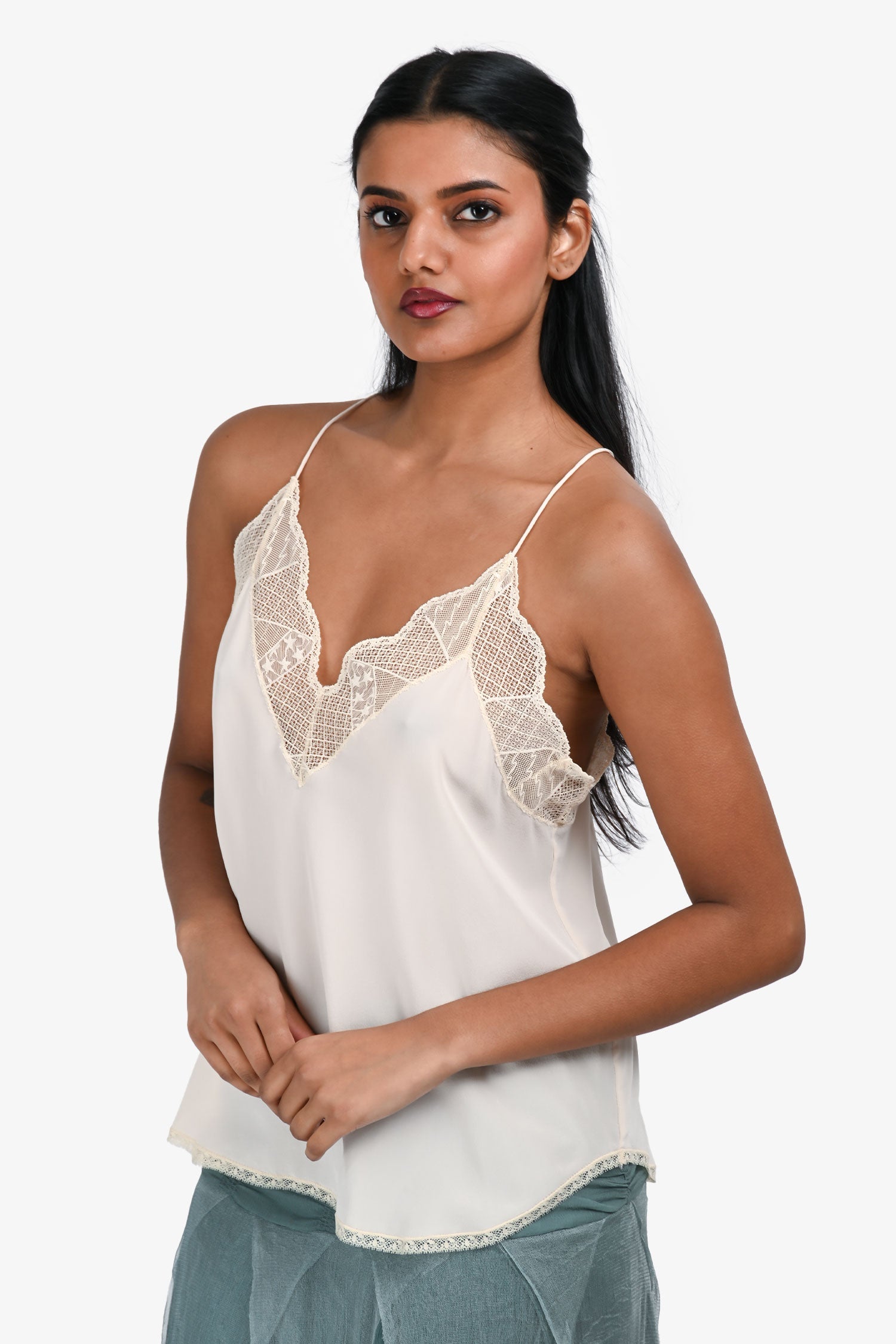 Zadig & Voltaire Cream Silk 'Christy Strass Cami' Tank Estimated Size XS/S
