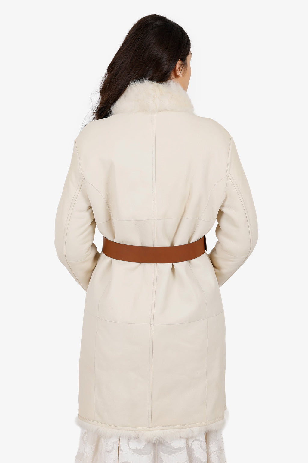 Yves Salomon White Lambskin Coat With Belt Size 40