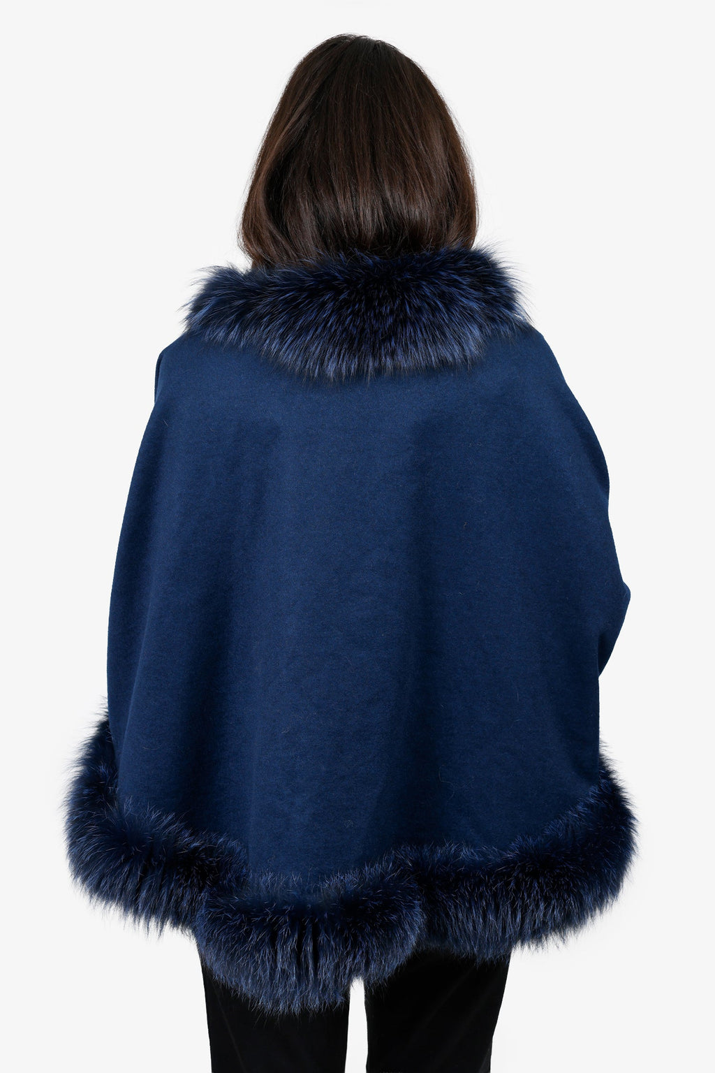Vintage Blue Cashmere Cashmere Fox Fur Trimmed Shawl