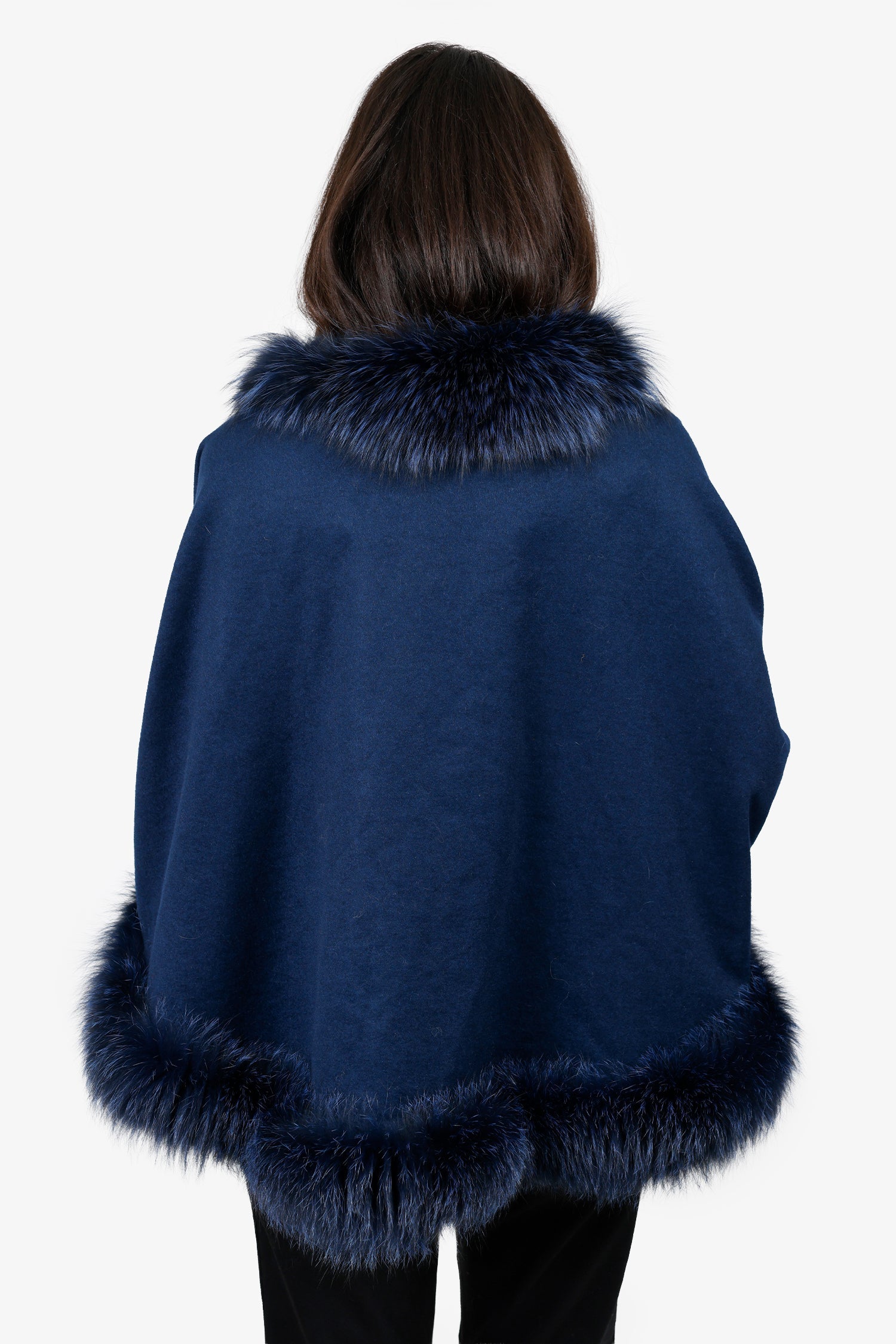 Vintage Blue Cashmere Cashmere Fox Fur Trimmed Shawl
