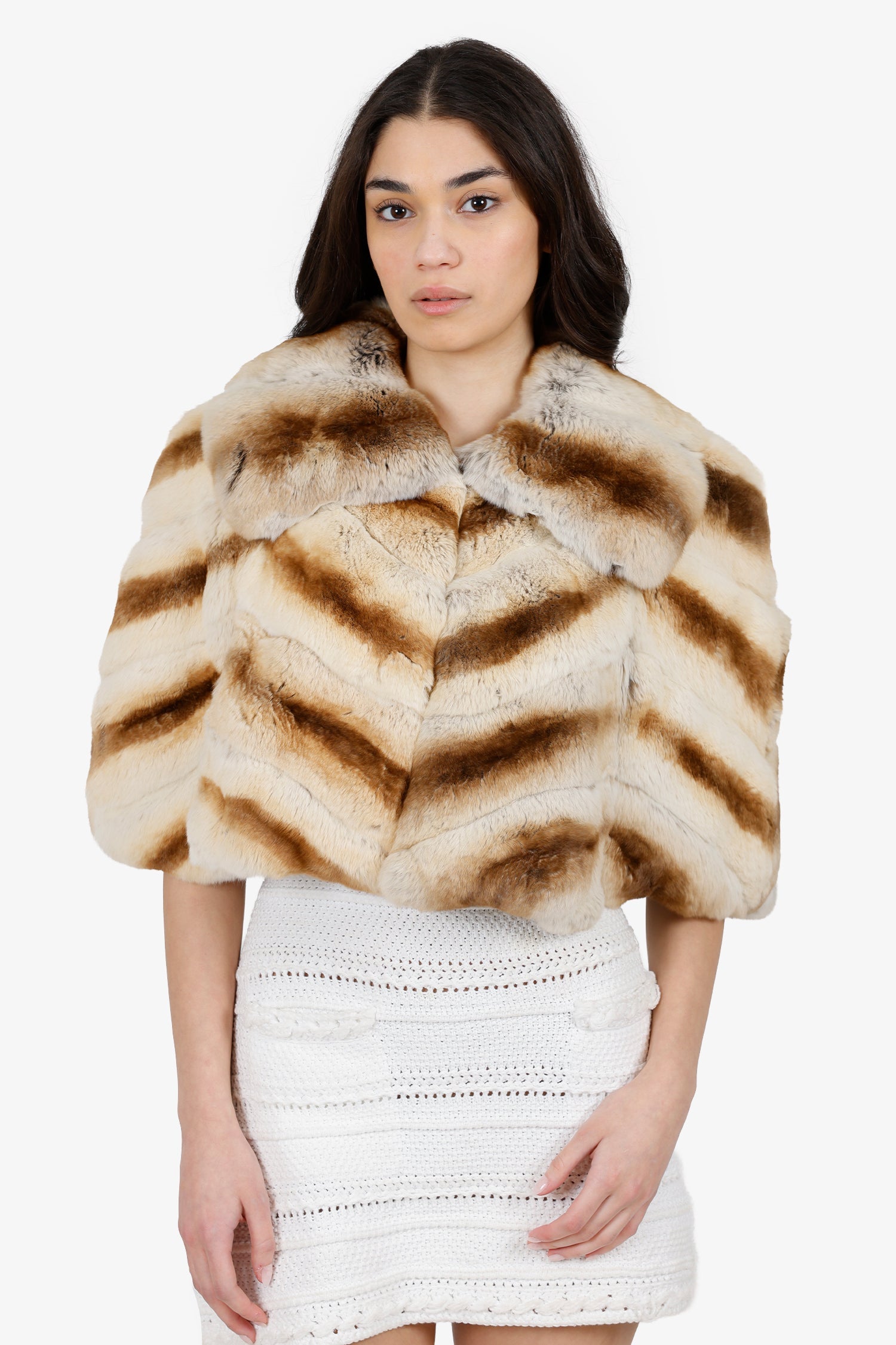 Vintage Brown Chinchilla Fur Shawl Estimated Size Small