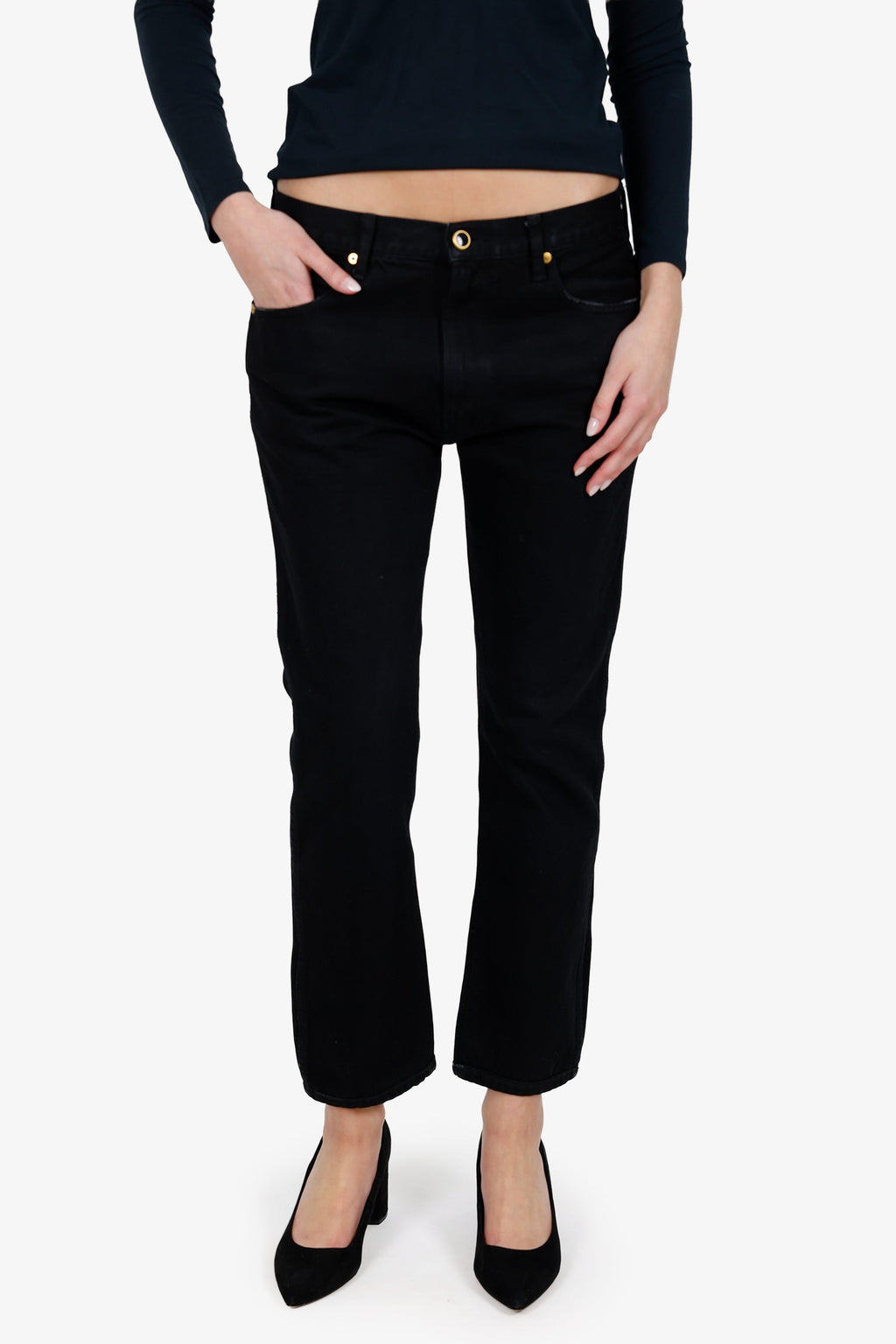 Khaite Black Denim Straight Leg Jeans Size 28
