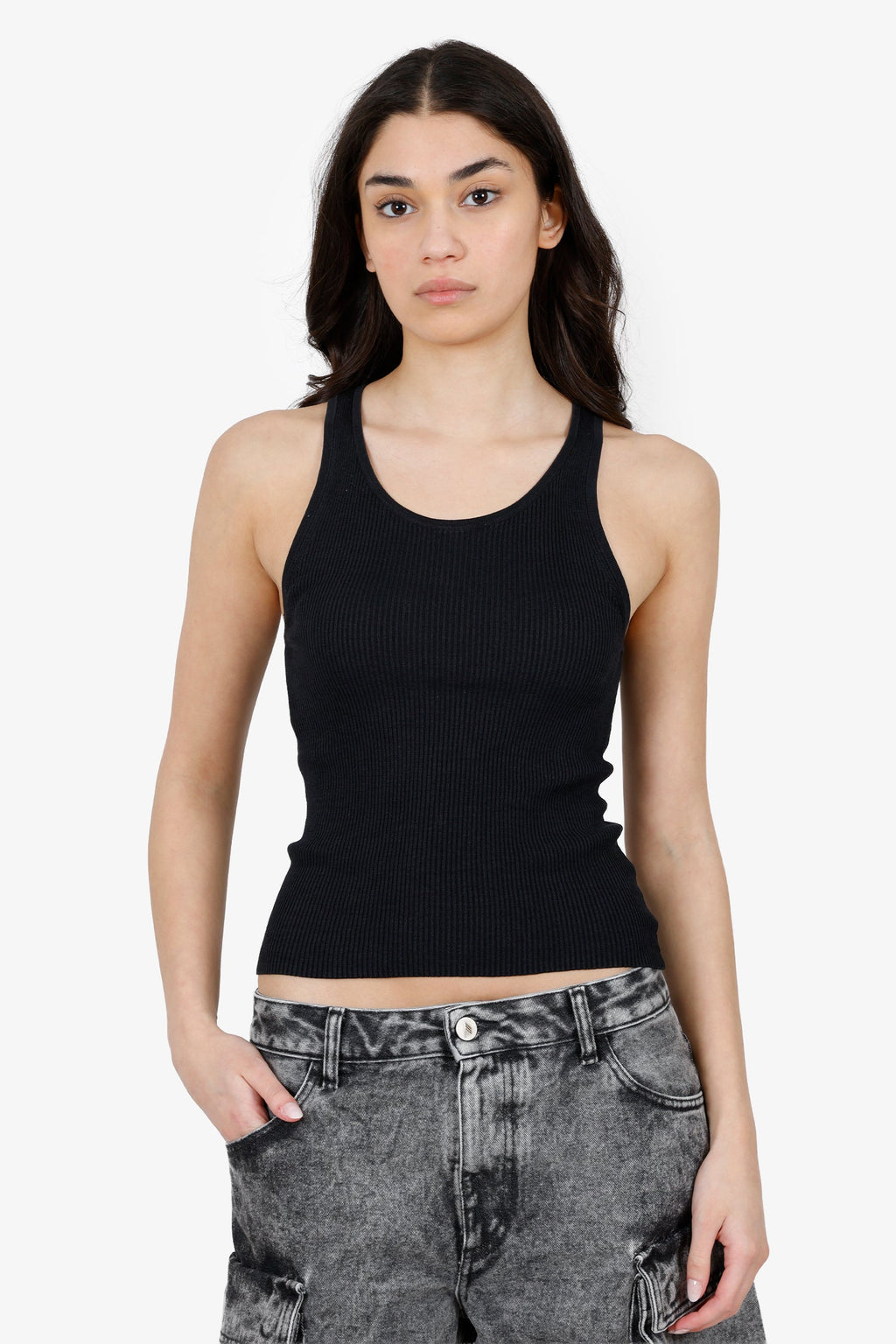 Nili Lotan Black Silk Ribbed Tank Top Size S