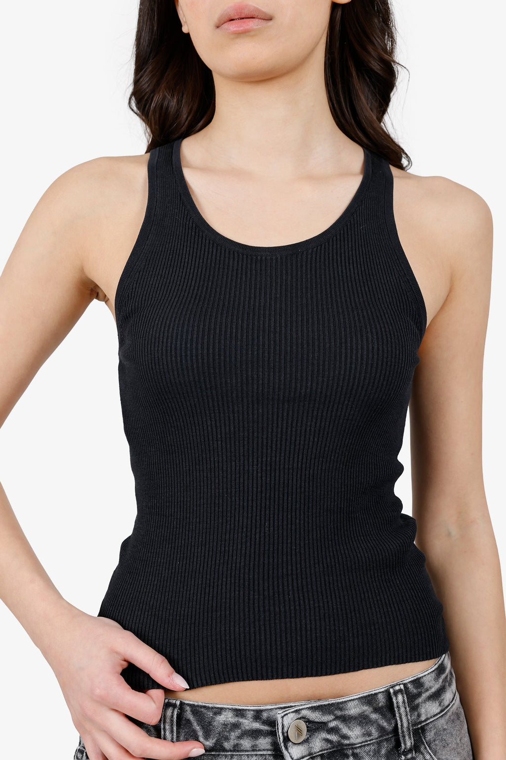 Nili Lotan Black Silk Ribbed Tank Top Size S