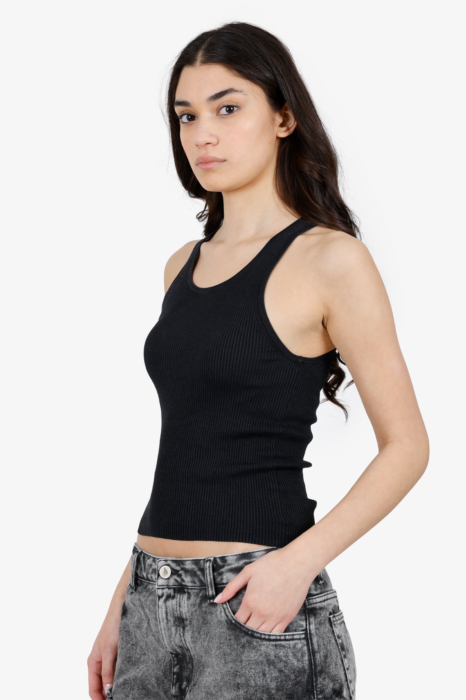 Nili Lotan Black Silk Ribbed Tank Top Size S