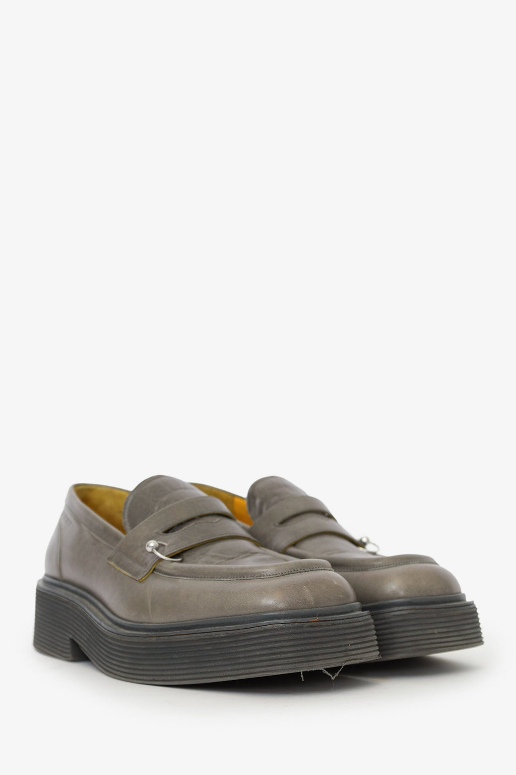 Marni Grey Leather Piercing Square-toe Loafers Size 41 Mens