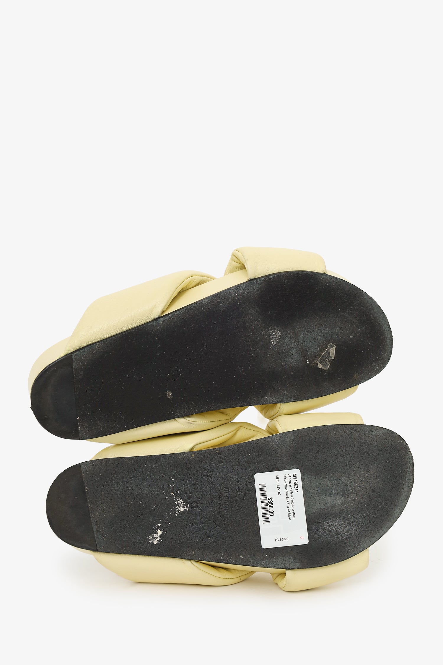 Jil Sander Yellow Padded Leather Criss-cross Sandals Size 41 Mens