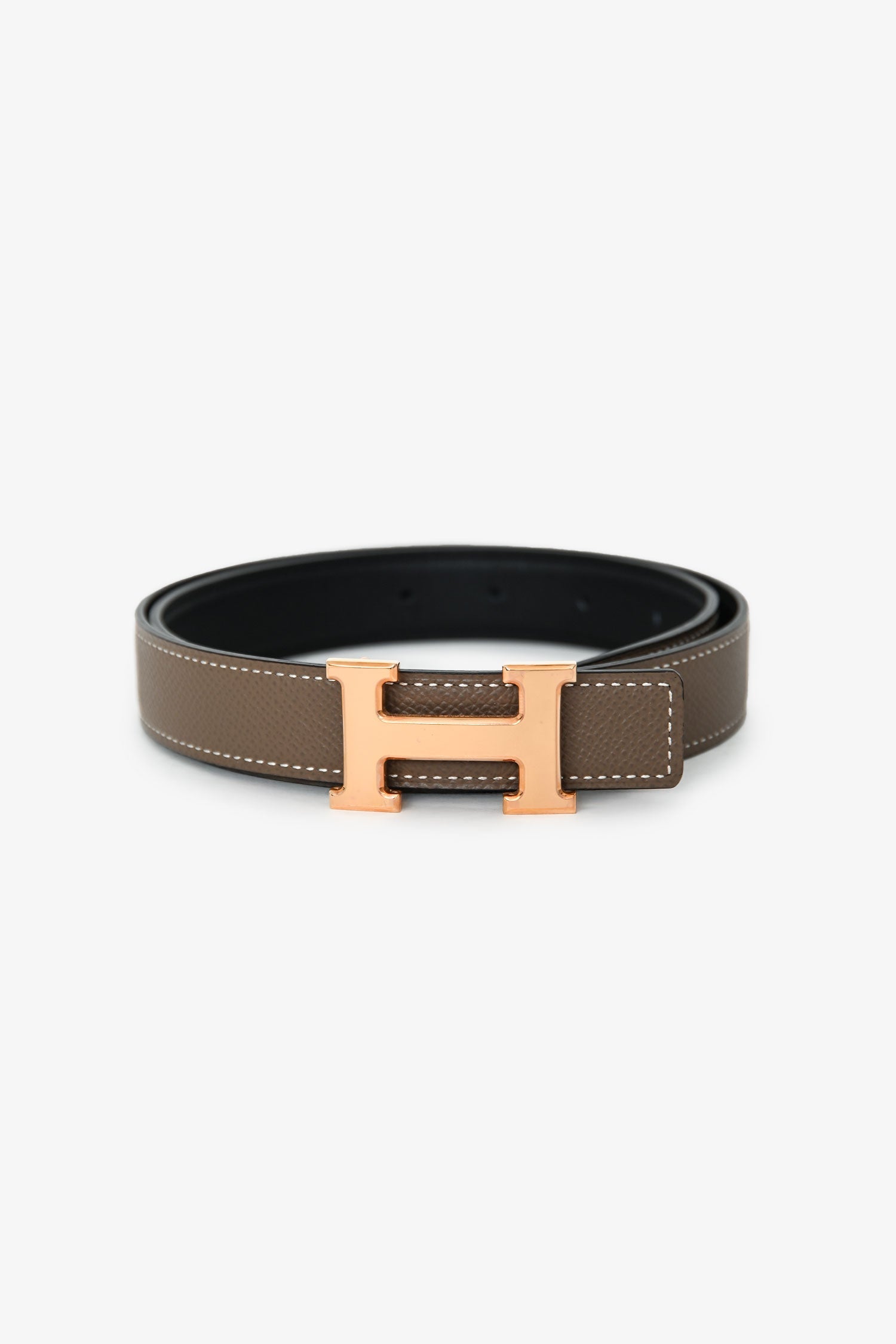 Hermès 2021 Étoupe/Noir Leather Mini Constance Reversible Belt 24mm Size 70