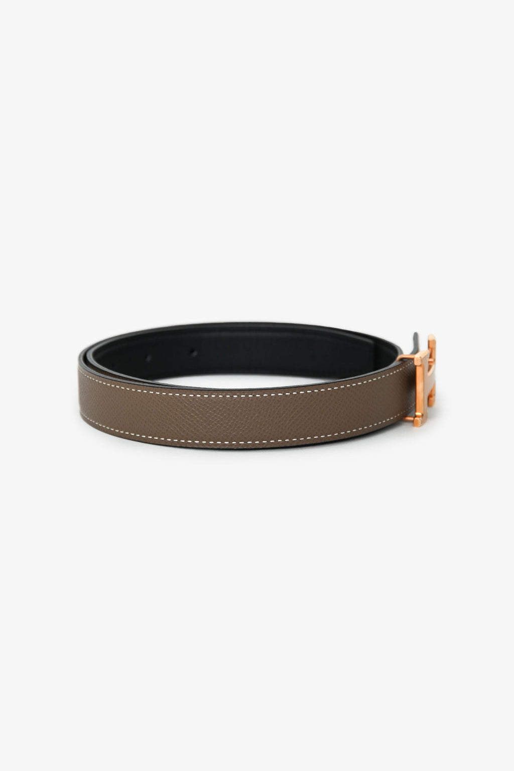 Hermès 2021 Étoupe/Noir Leather Mini Constance Reversible Belt 24mm Size 70