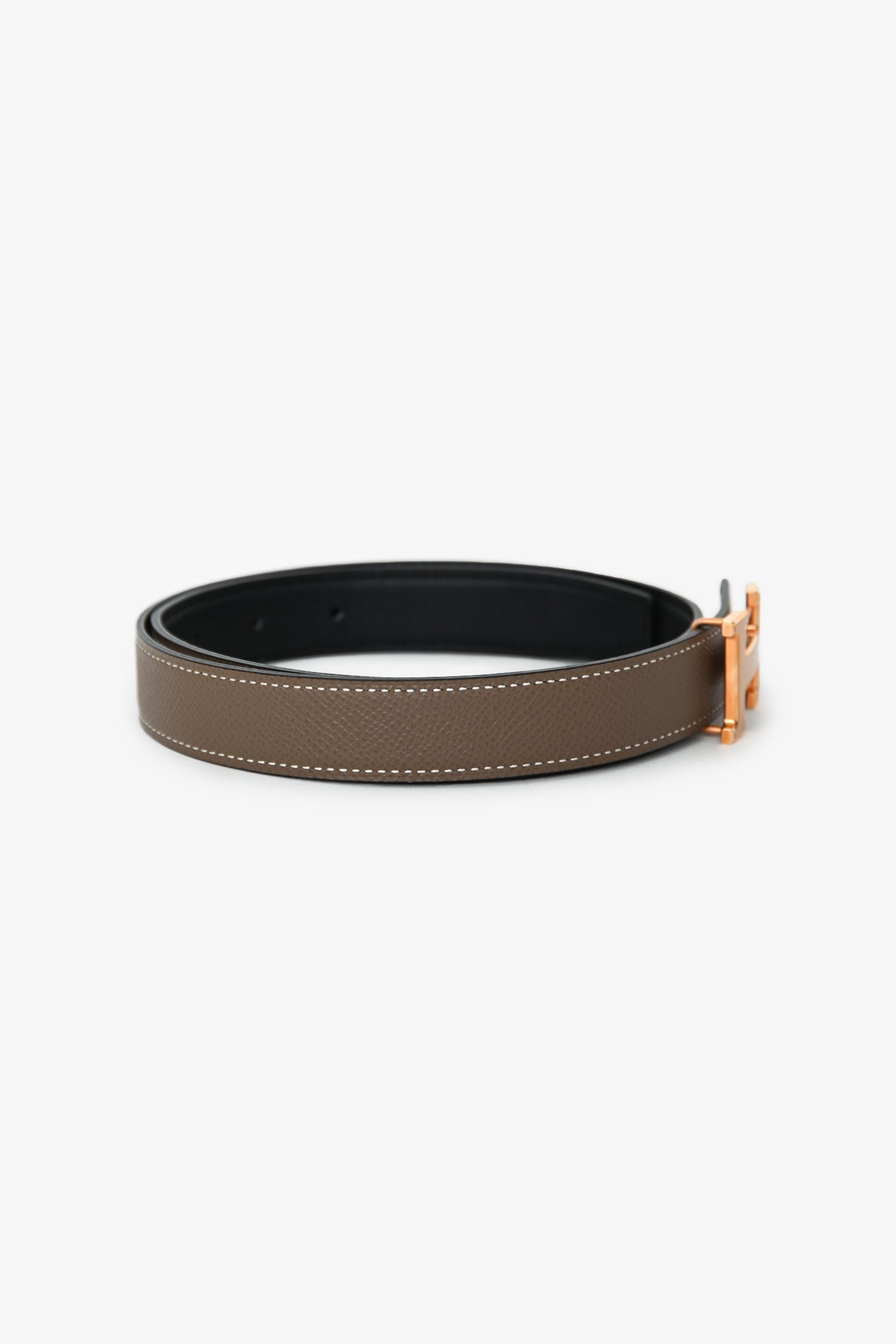 Hermès 2021 Étoupe/Noir Leather Mini Constance Reversible Belt 24mm Size 70