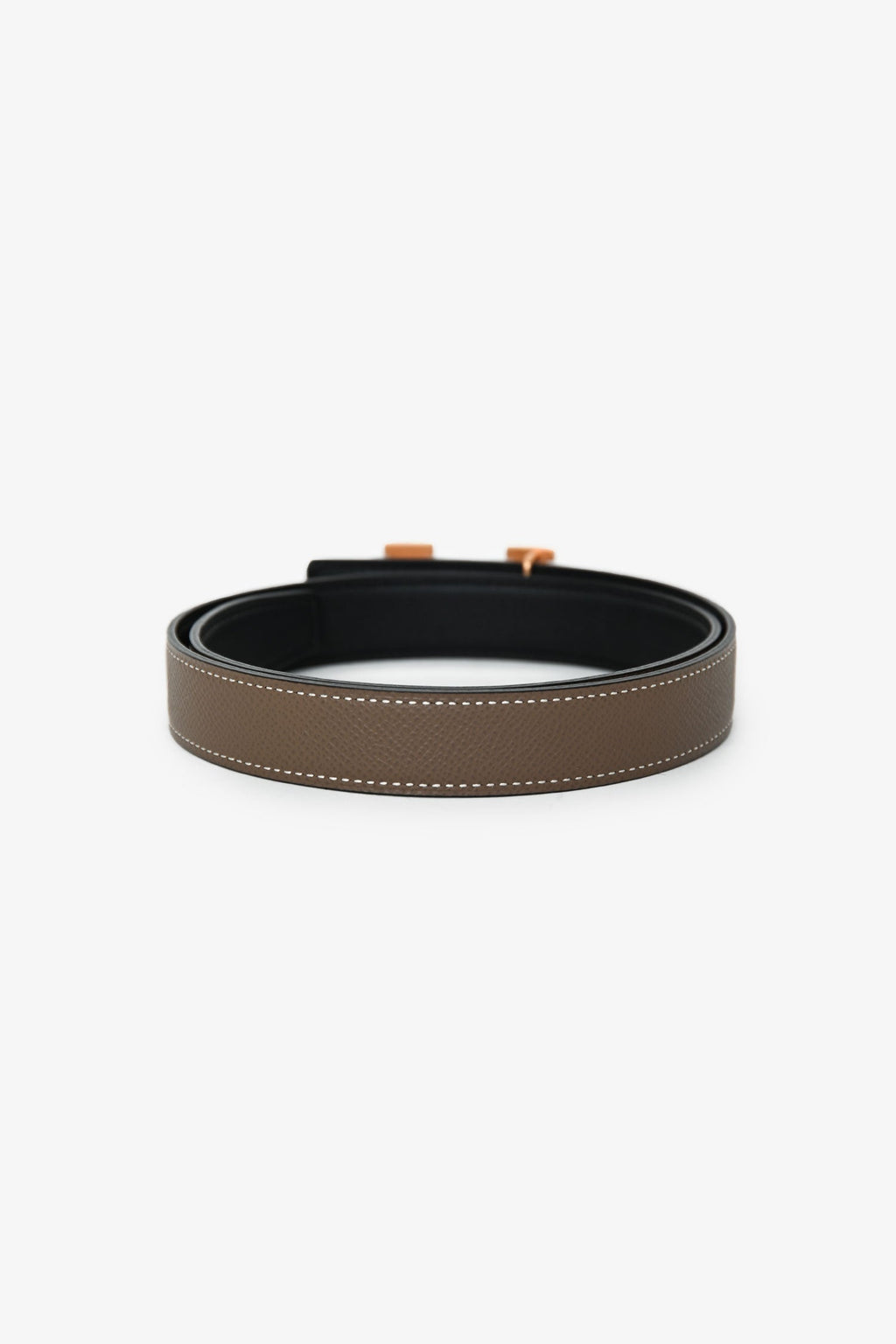 Hermès 2021 Étoupe/Noir Leather Mini Constance Reversible Belt 24mm Size 70