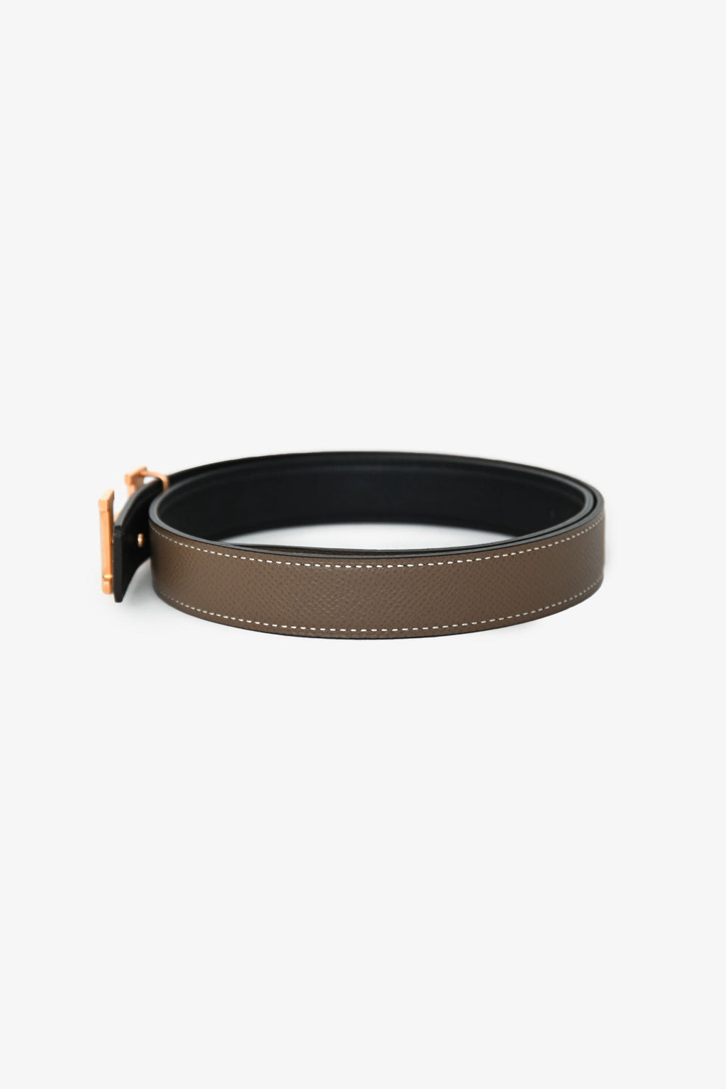 Hermès 2021 Étoupe/Noir Leather Mini Constance Reversible Belt 24mm Size 70
