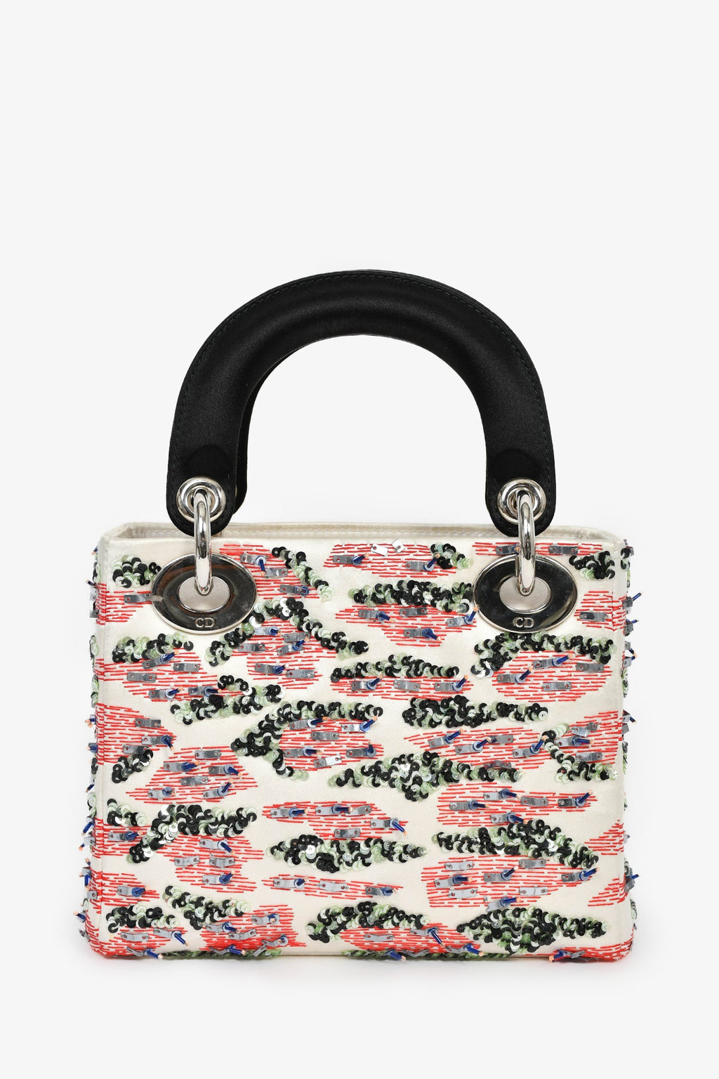 Christian Dior 2014 Cream Satin Multi Sequin Mini Lady Dior Top Handle with Strap