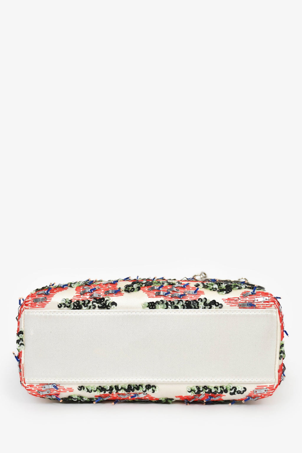 Christian Dior 2014 Cream Satin Multi Sequin Mini Lady Dior Top Handle with Strap