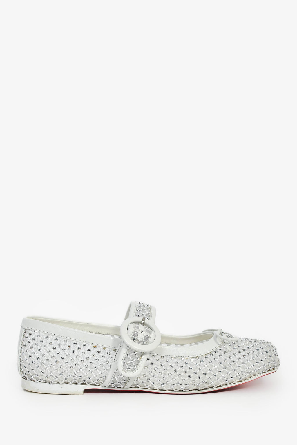 Christian Louboutin White Crystal Mesh Mary Jane Ballet Flats Size 36