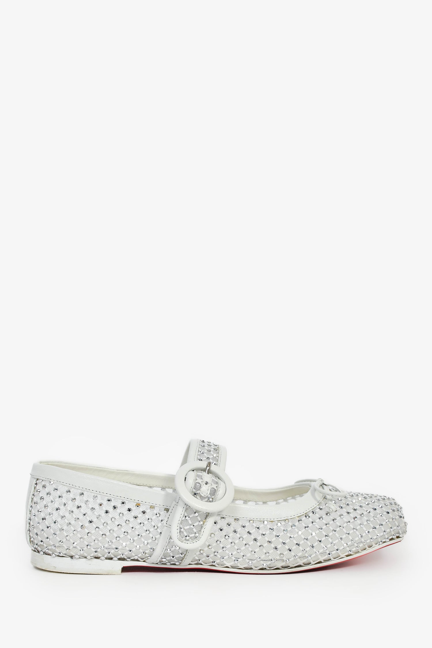 Christian Louboutin White Crystal Mesh Mary Jane Ballet Flats Size 36