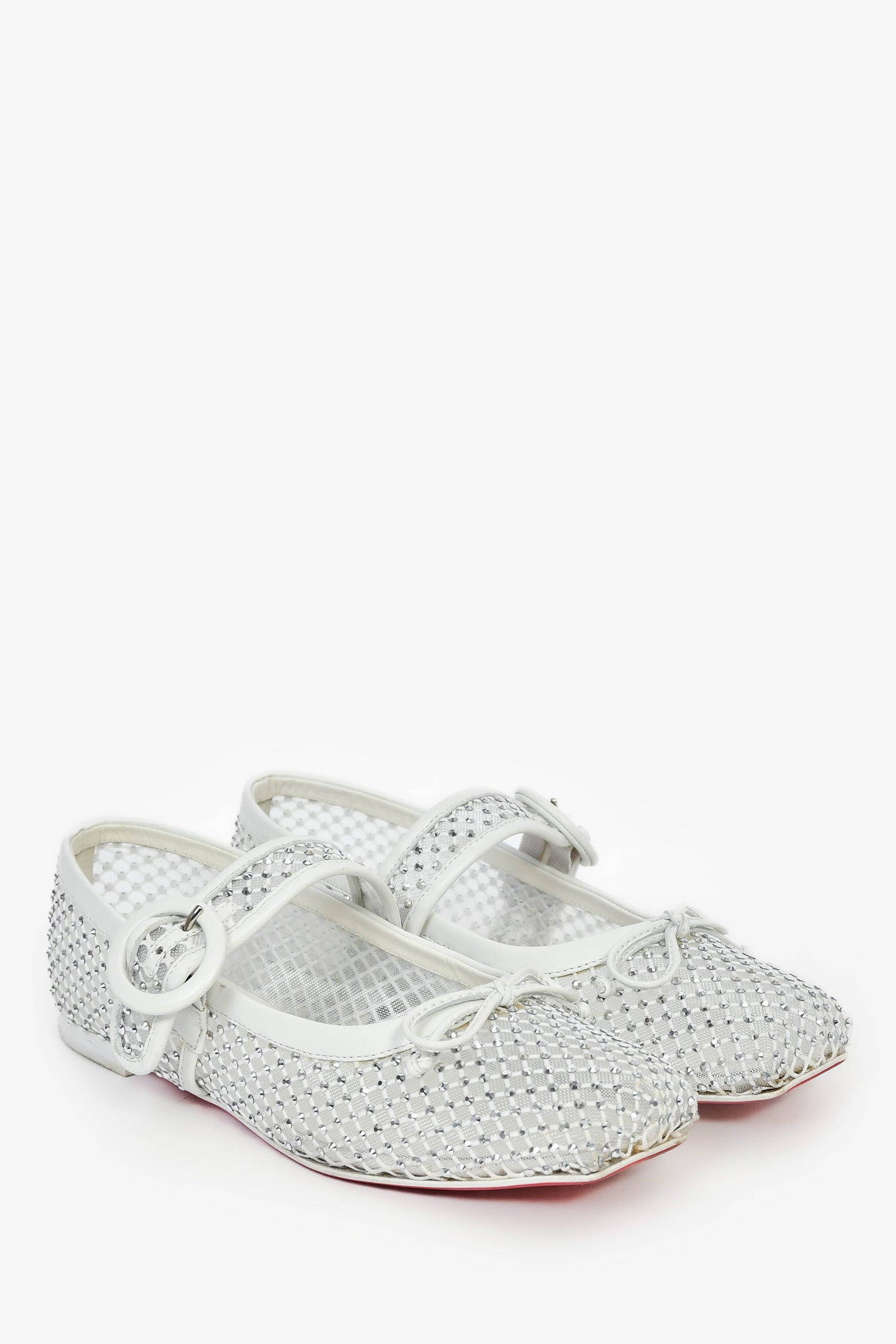Christian Louboutin White Crystal Mesh Mary Jane Ballet Flats Size 36