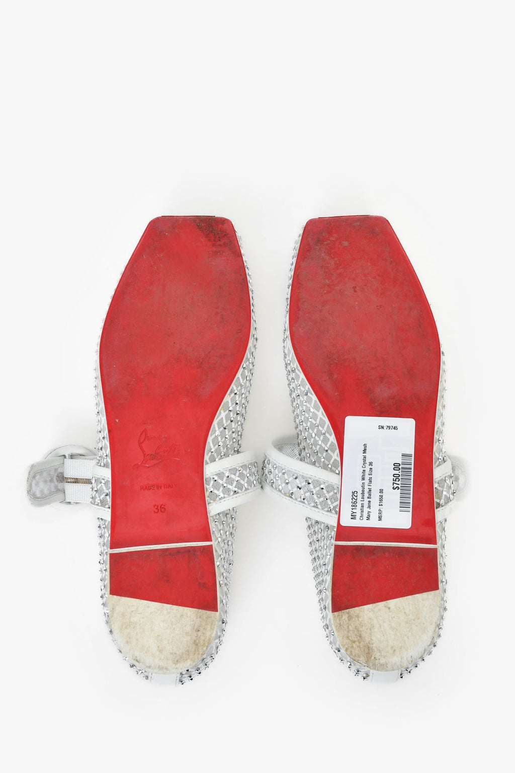 Christian Louboutin White Crystal Mesh Mary Jane Ballet Flats Size 36