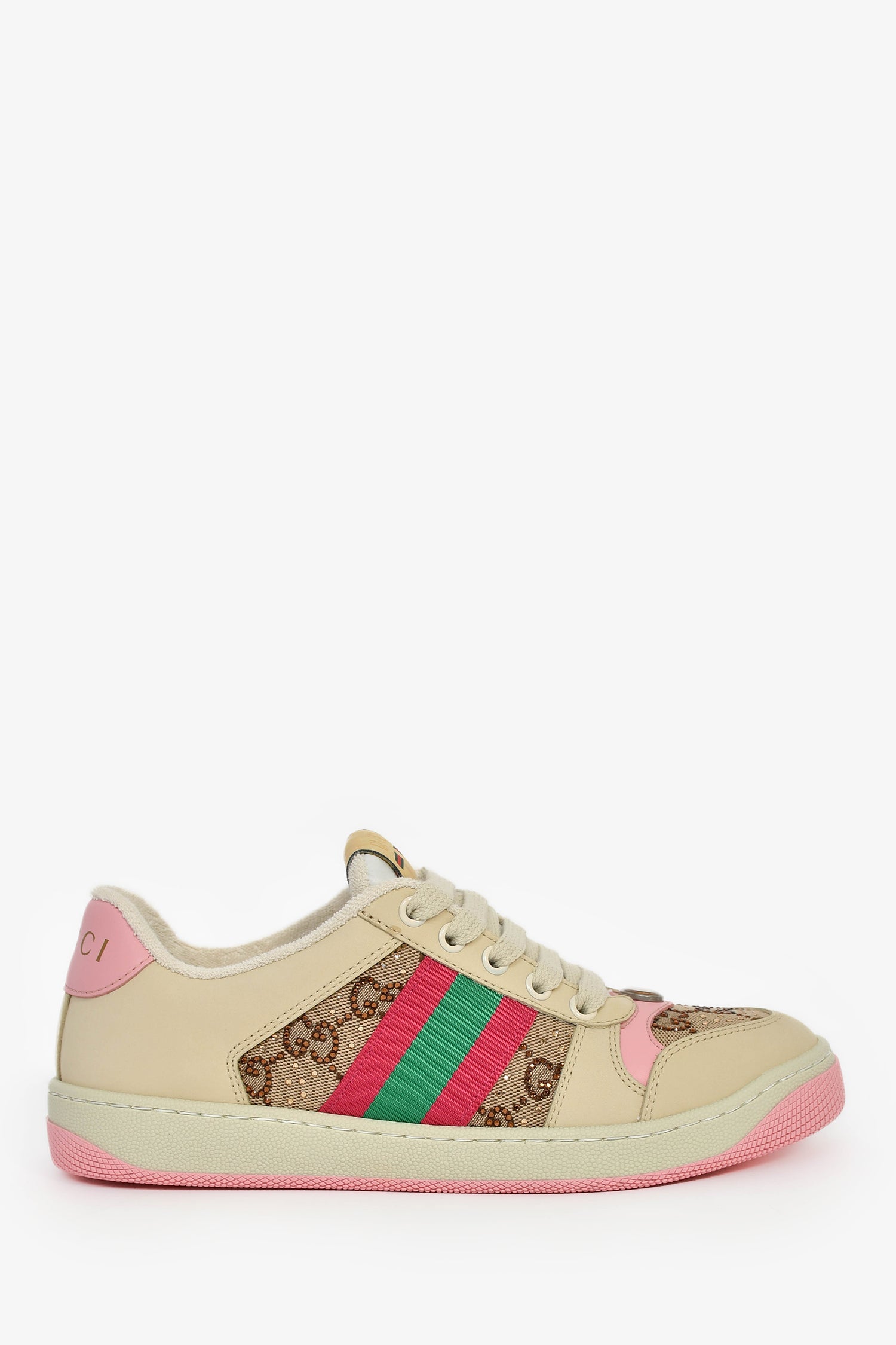 Gucci Crystal GG Supreme Pink Web 'Screener' Sneakers Size 36