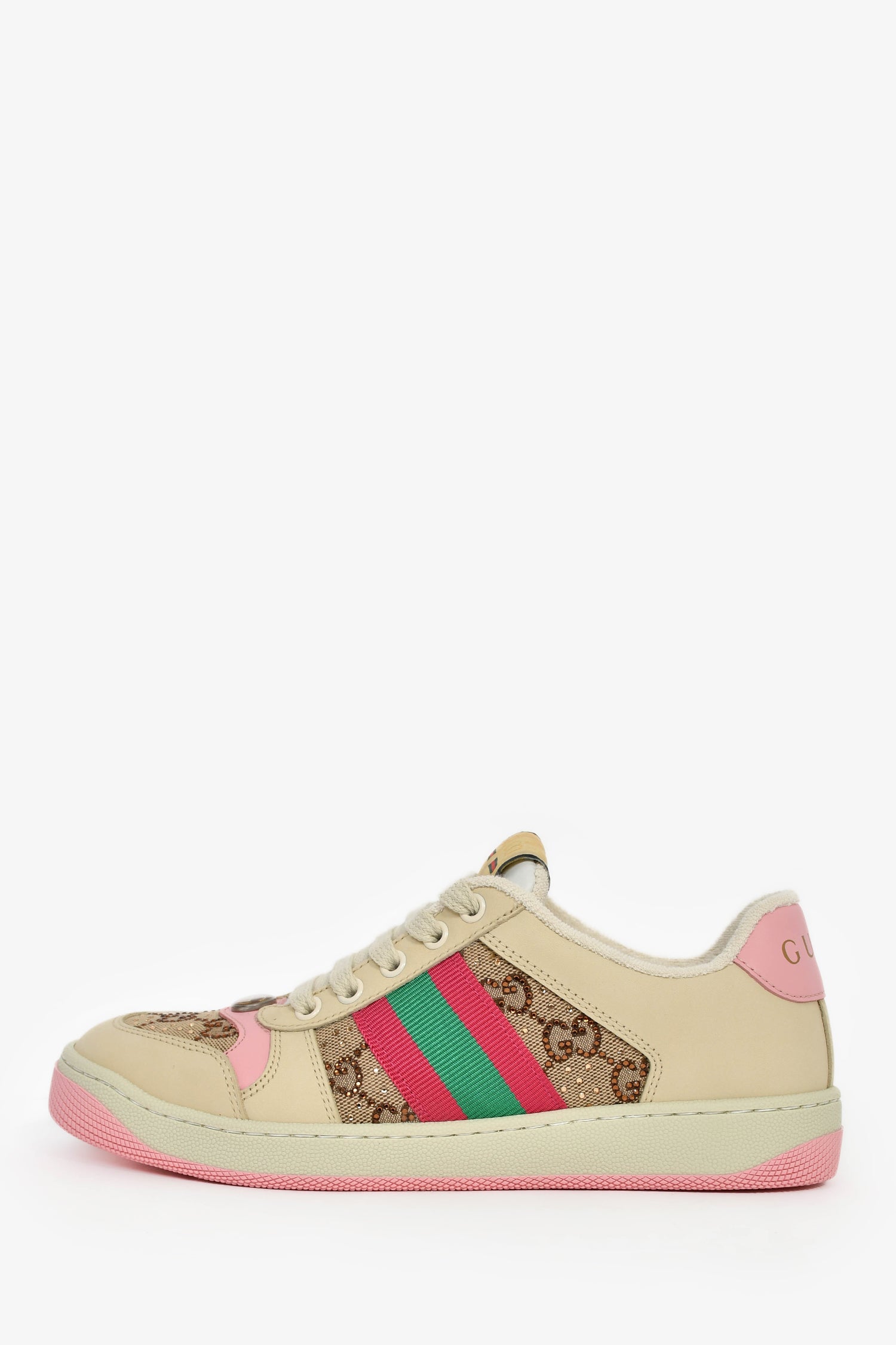 Gucci Crystal GG Supreme Pink Web 'Screener' Sneakers Size 36