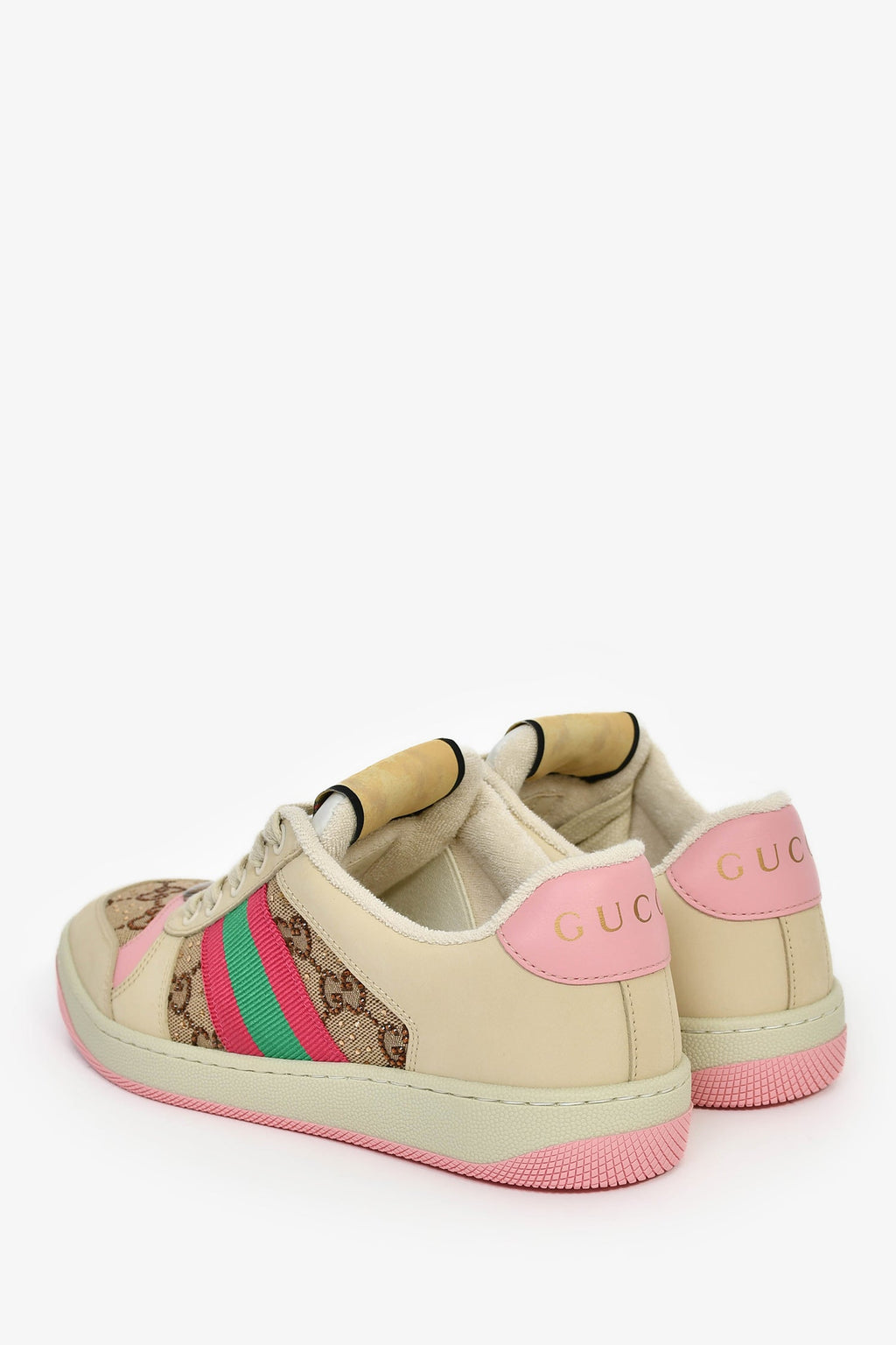 Gucci Crystal GG Supreme Pink Web 'Screener' Sneakers Size 36