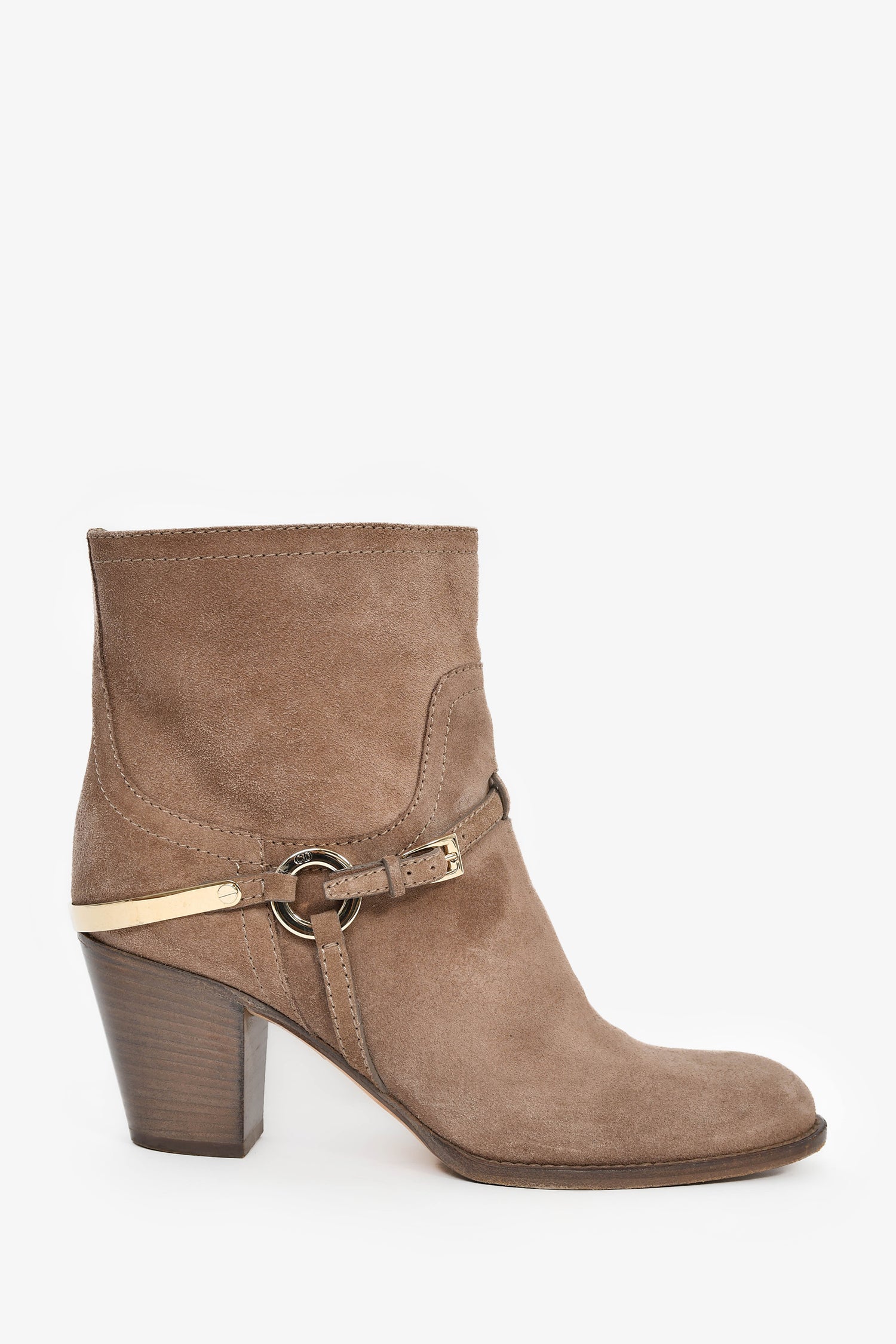 Christian Dior Taupe Suede Heeled Ankle Boots Size 37