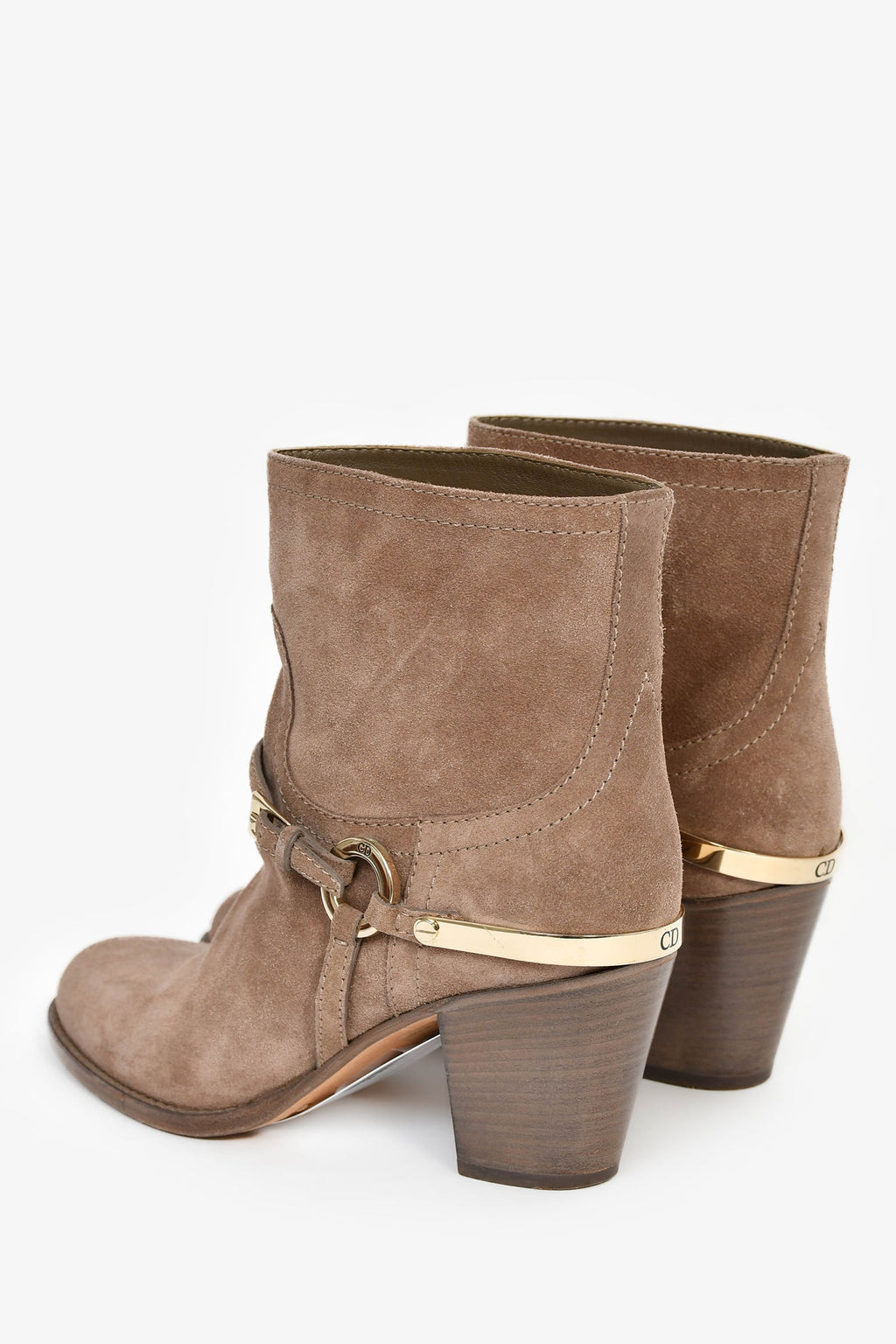 Christian Dior Taupe Suede Heeled Ankle Boots Size 37